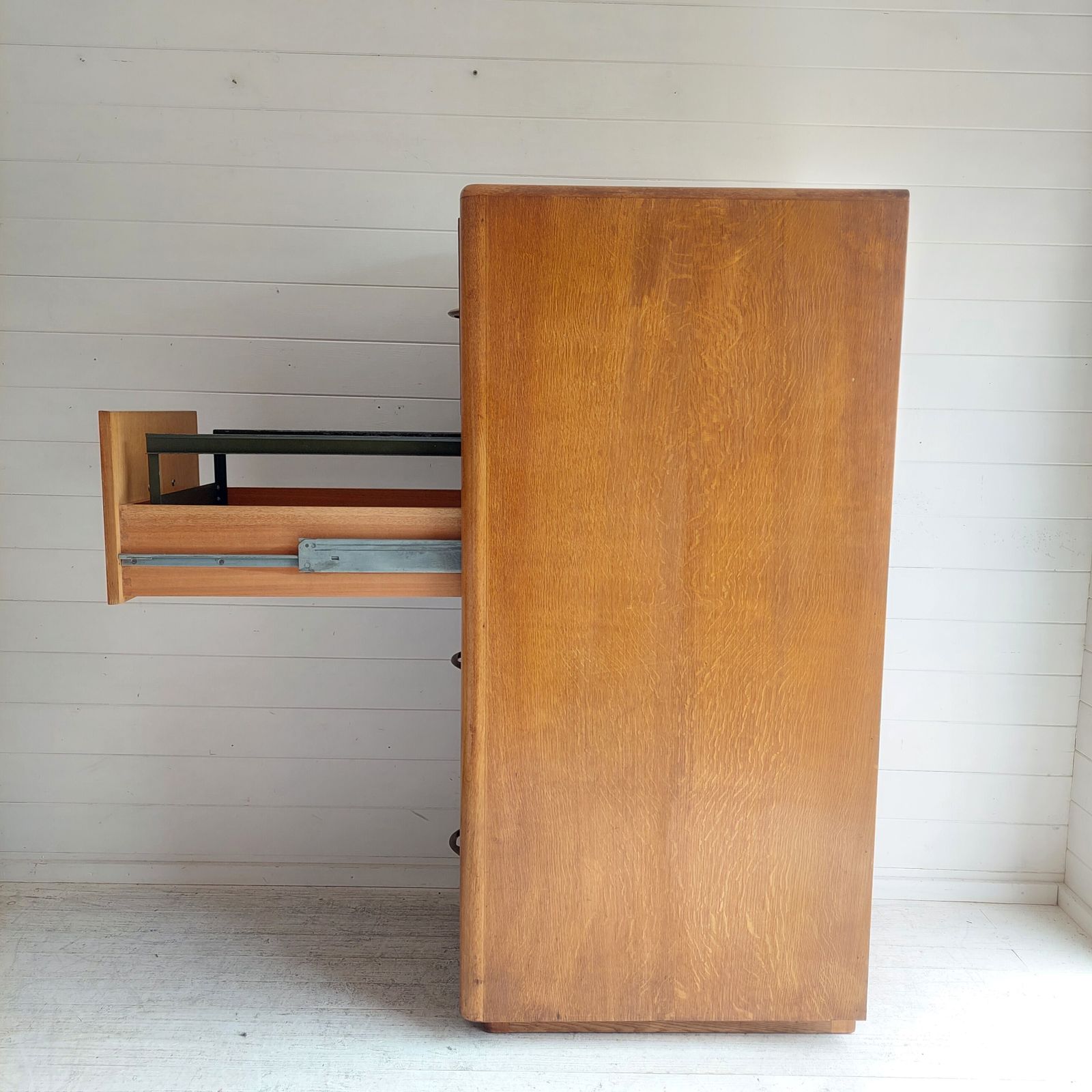 Art Deco Oak 4 Chest Of Drawers Large Filing Cabinet With Bar Drawer England 30s 40s photo vinterior