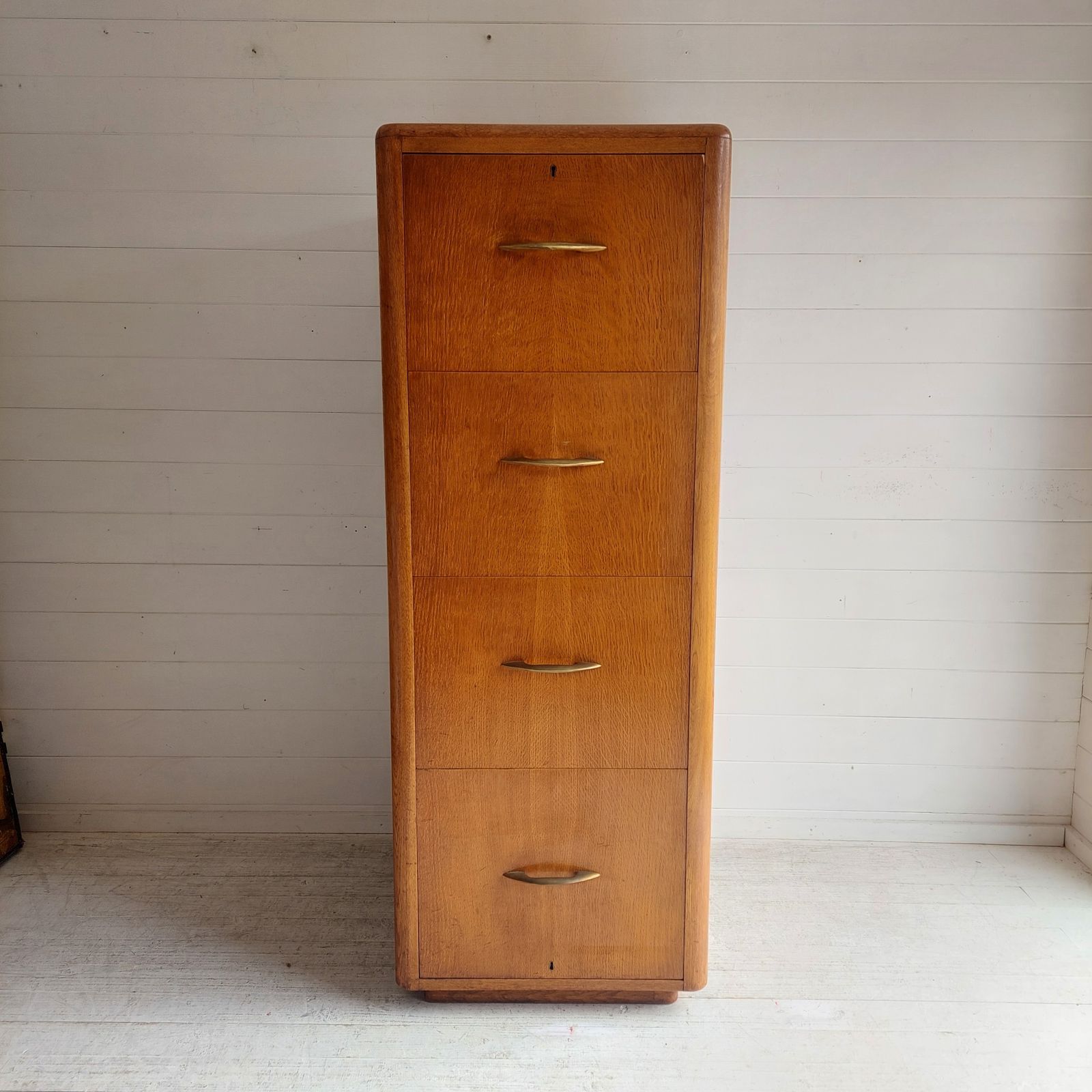 Art Deco Oak 4 Chest Of Drawers Large Filing Cabinet With Bar Drawer England 30s 40s photo vintage