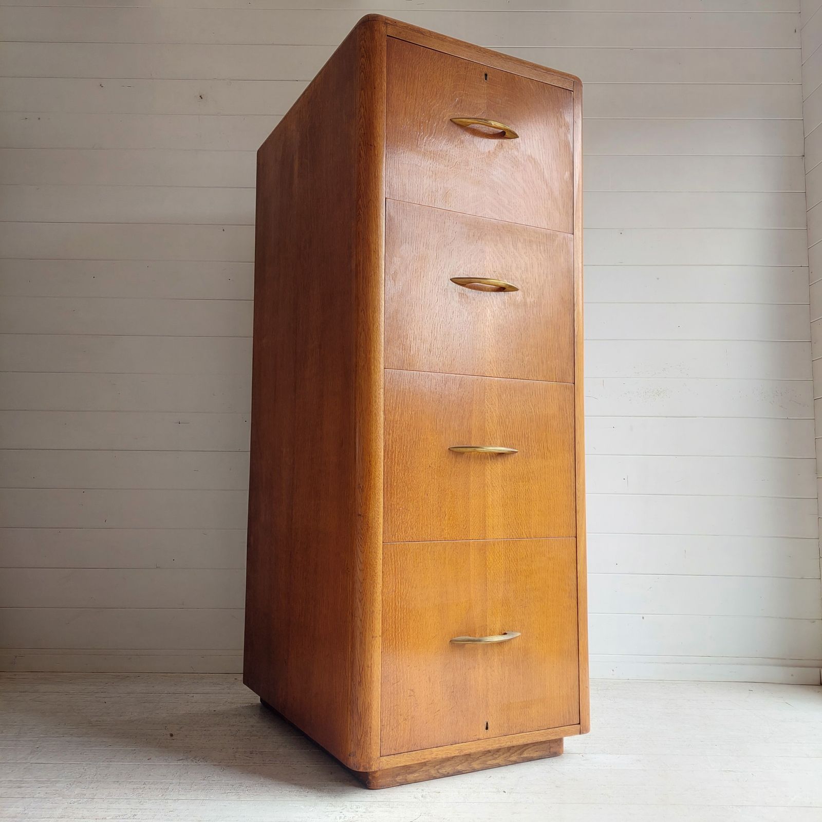 photo for sale Art Deco Oak 4 Chest Of Drawers Large Filing Cabinet With Bar Drawer England 30s 40s