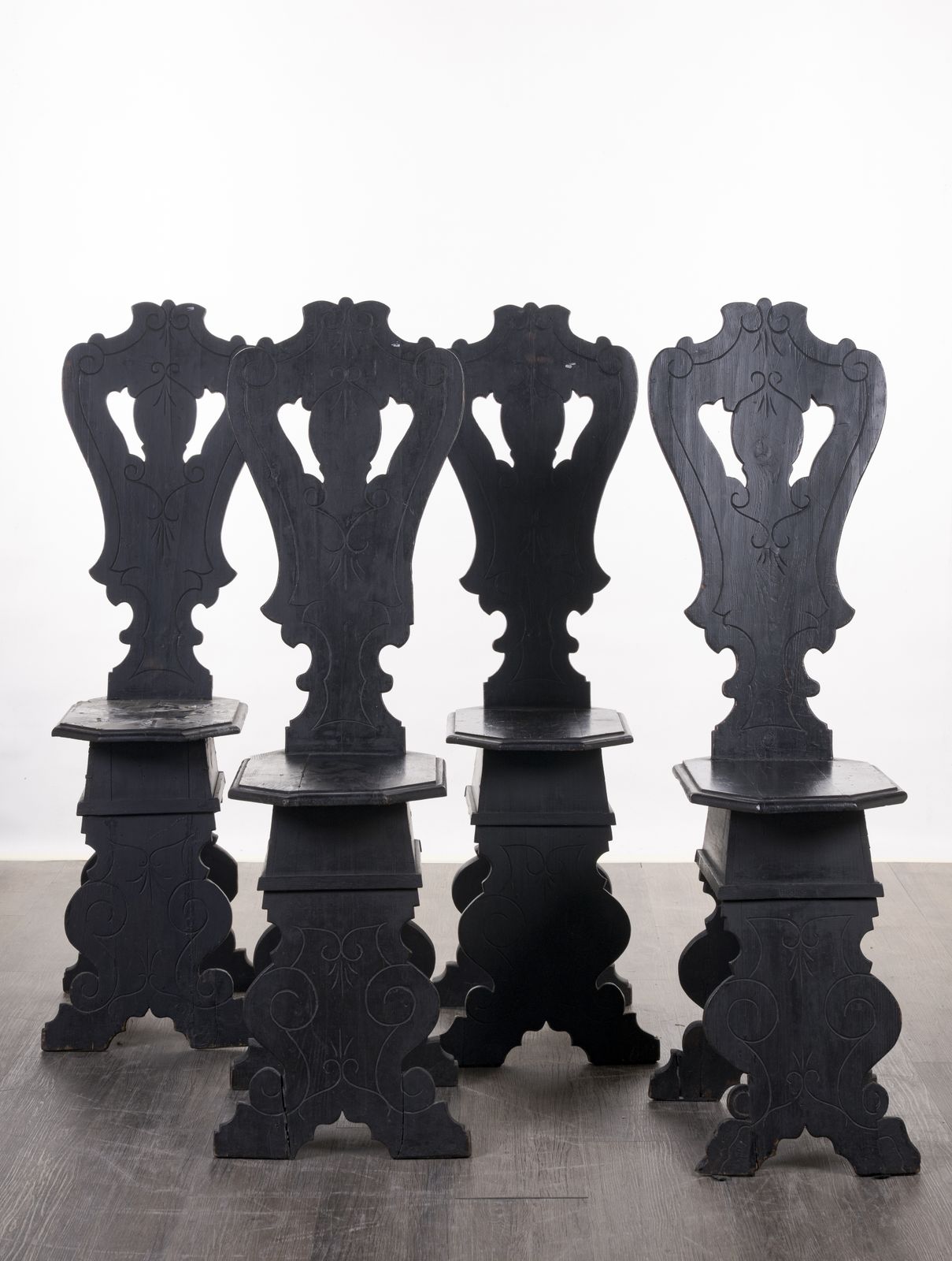 Italian Sgabello Chairs, Set Of Four. Late 19th Century