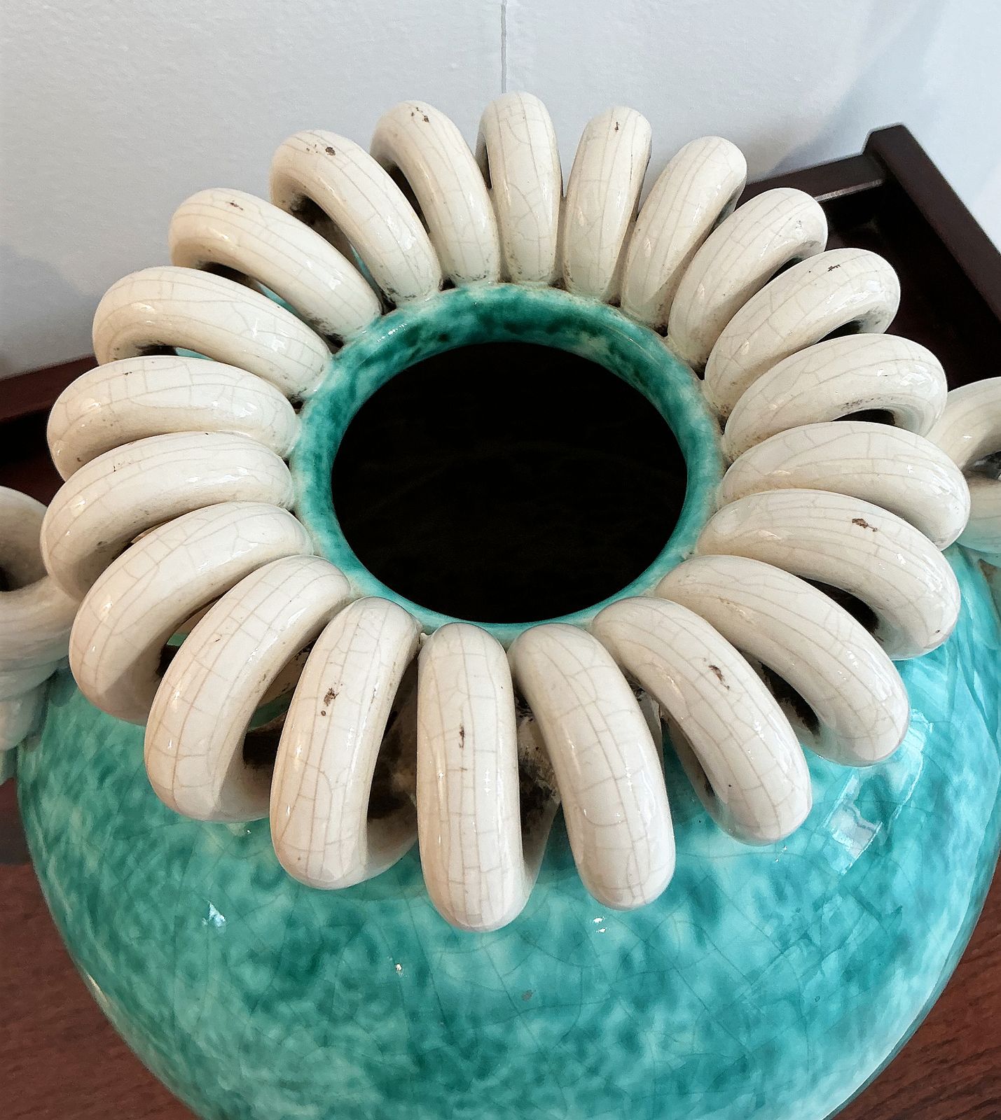 Gustave Asch Large Art Deco 20th Century Design White And Colbat Ceramic Vase photo vinterior