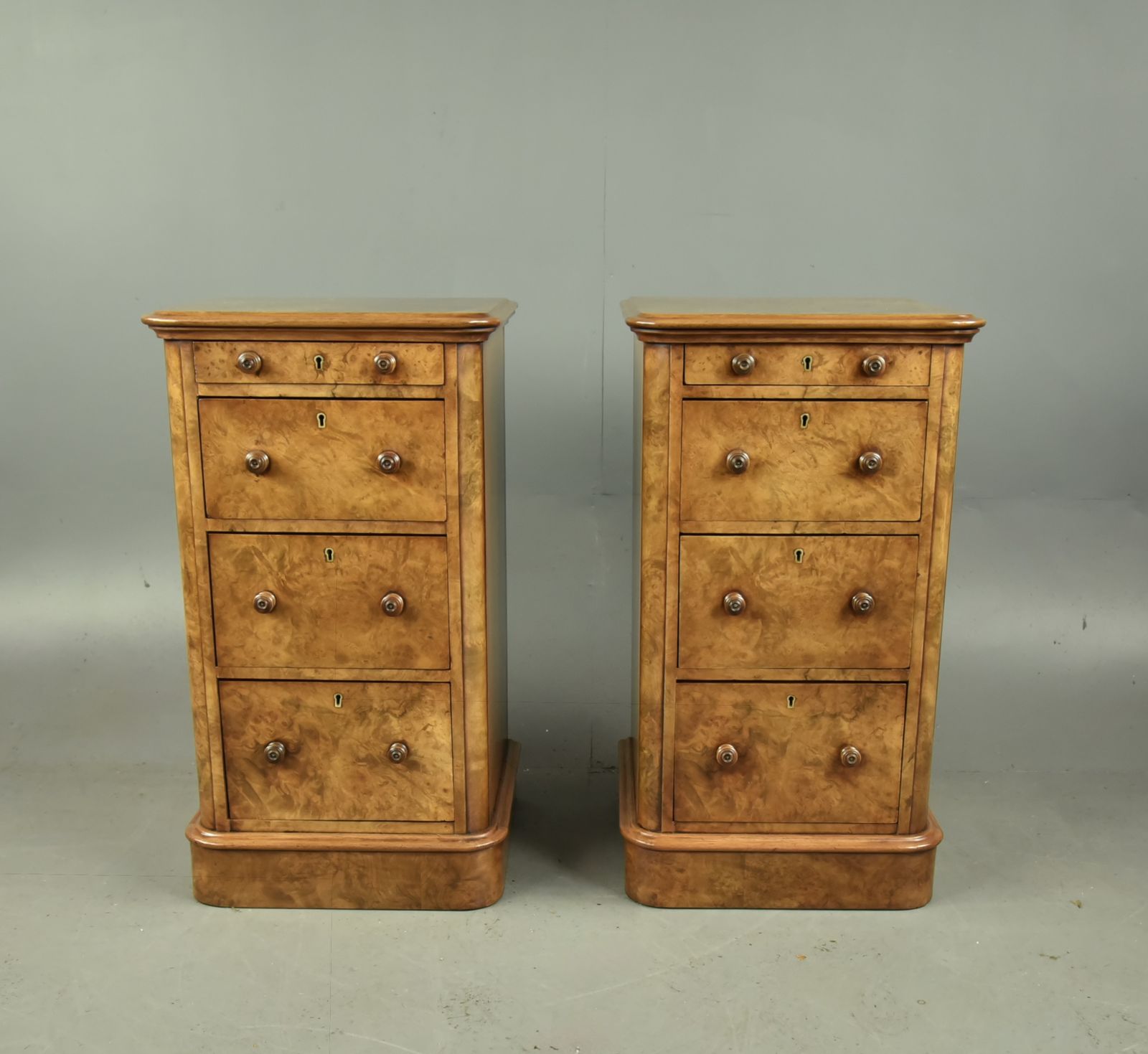Pair Of Victorian Burr Walnut Bedside Chests Of Drawers