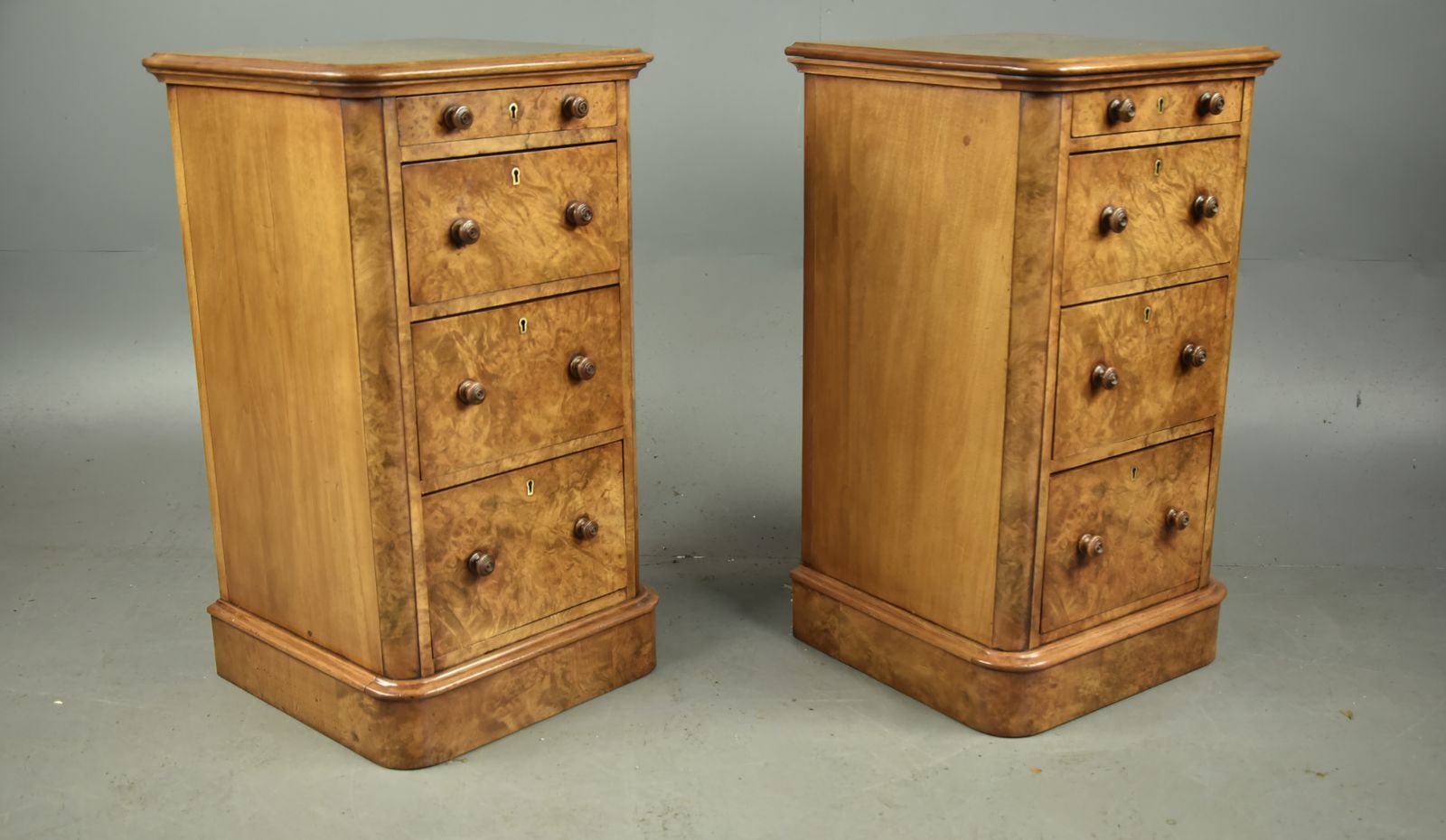 Pair Of Victorian Burr Walnut Bedside Chests Of Drawers photo for sale
