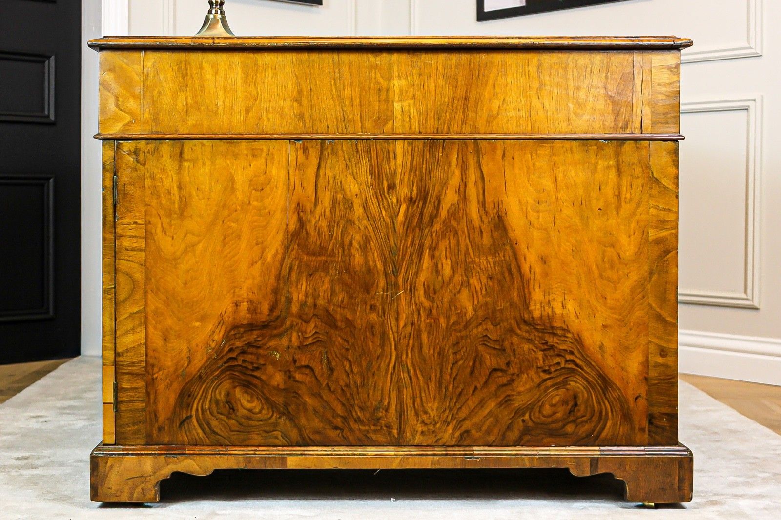 Antique Victorian Burr Walnut Twin Pedestal Partners Leather Top Writing Desk photo 1950.0