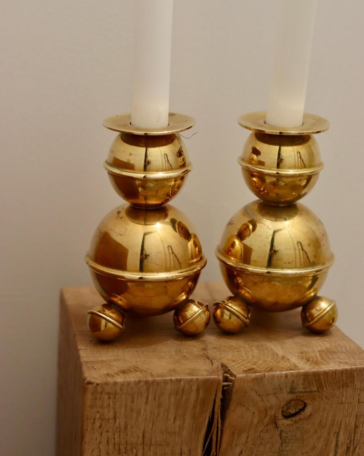 Pair Of Mid Century Swedish Brass Candle Holders By Alb Lindstrom Eskiltuna