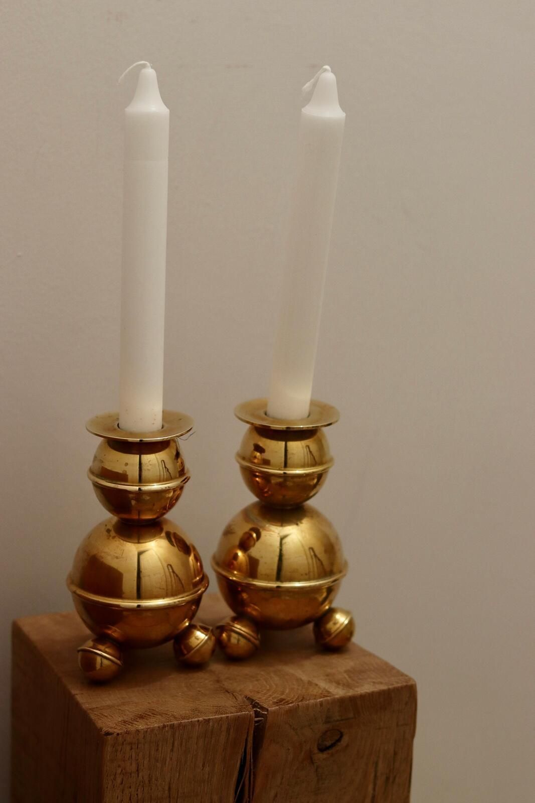 Pair Of Mid Century Swedish Brass Candle Holders By Alb Lindstrom Eskiltuna photo buy