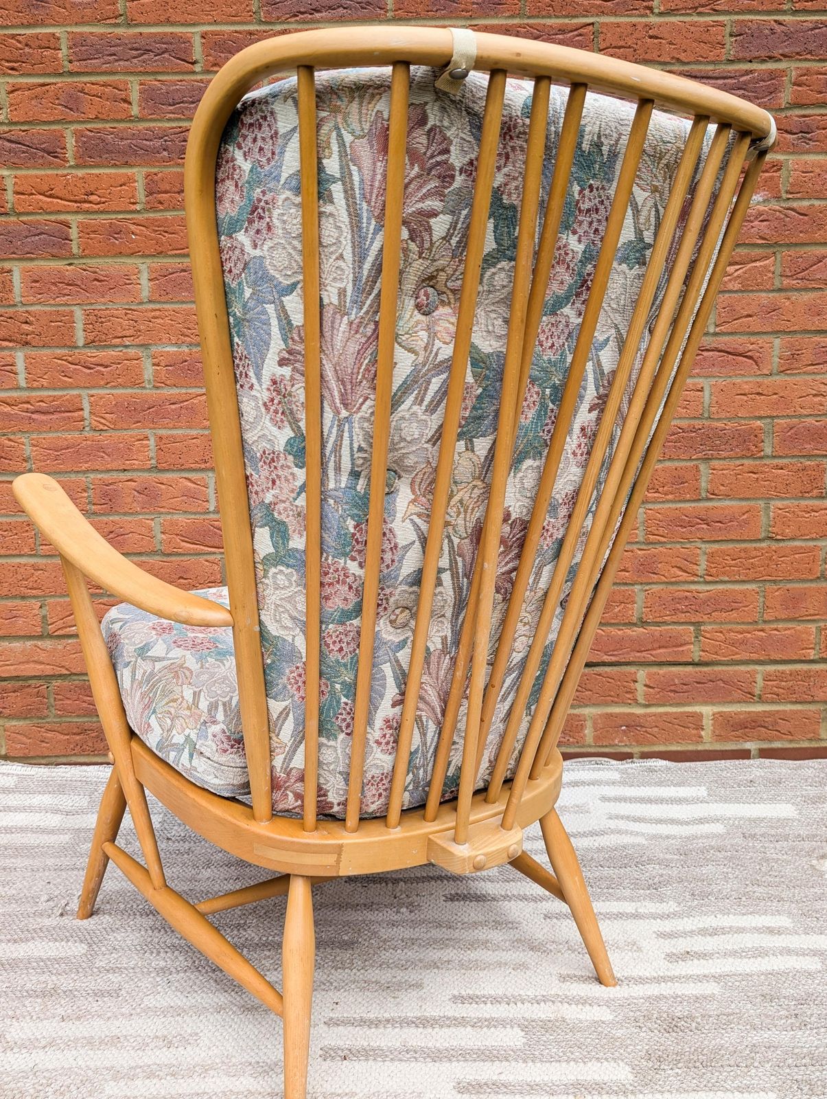 395.0 Classic 1960s Beech And Elm Blond Ercol 'Evergreen' High Back Armchair Lounge Chair With Cushions. Vintage Ercol Mid Century Furniture. photo