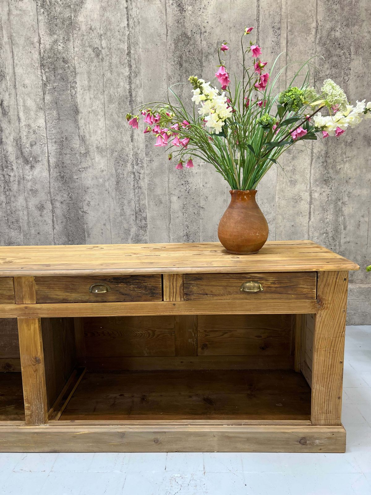 Furniture 264.5cm Shop Counter Sideboard Open Shelves Kitchen Island With Drawers photo