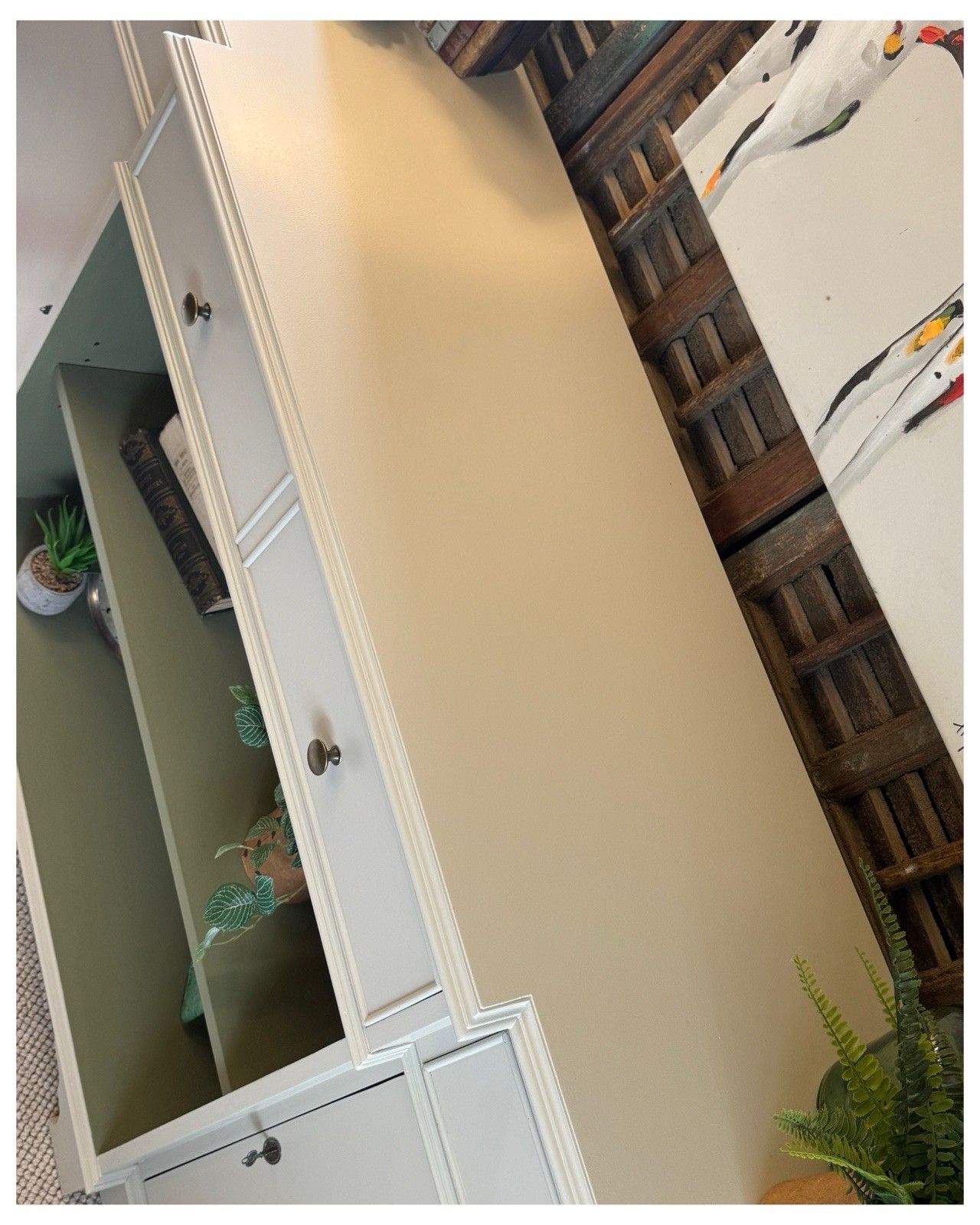 Contemporary Breakfront Sideboard/Bookcase & Keys Portland Stone & Olive 185cm photo 545.0