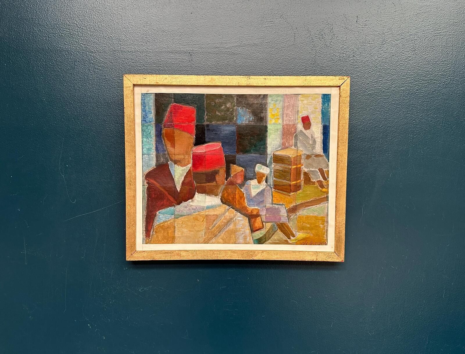 Original Mid Century Swedish Oil On Canvas – “På Gatan I Tetuan” By Olle Von Schewen Vintage & Framed 41 × 50 Cm (16.1" × 19.7")