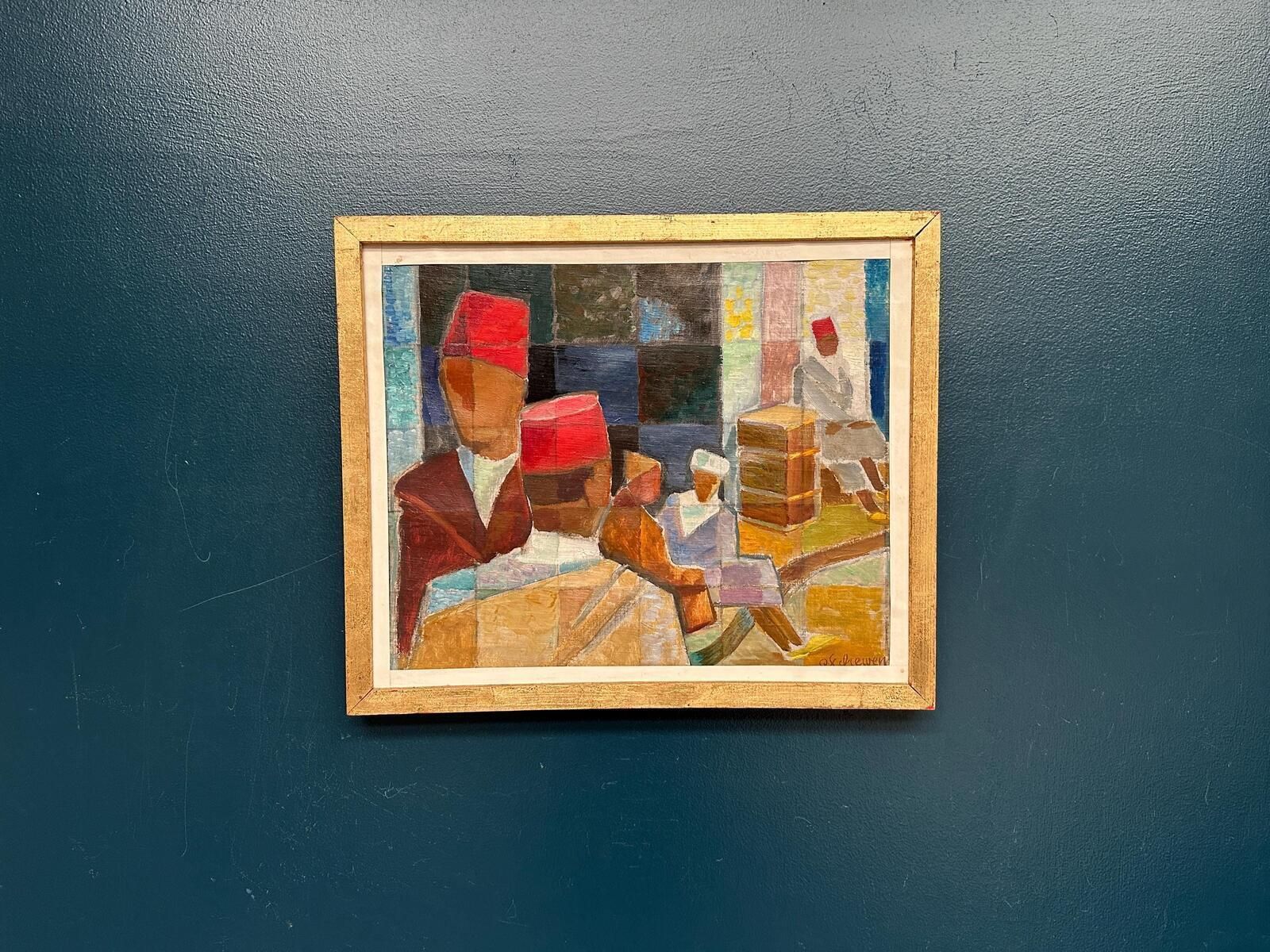 Original Mid Century Swedish Oil On Canvas – “På Gatan I Tetuan” By Olle Von Schewen Vintage & Framed 41 × 50 Cm (16.1" × 19.7") photo vinterior