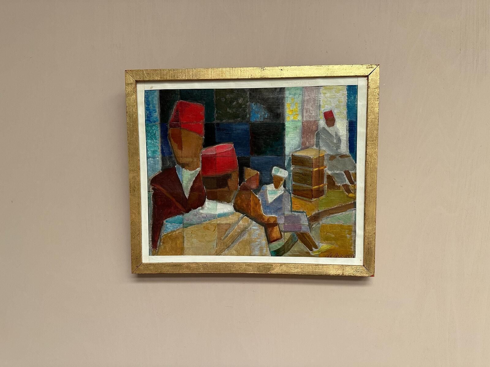 photo vintage Original Mid Century Swedish Oil On Canvas – “På Gatan I Tetuan” By Olle Von Schewen Vintage & Framed 41 × 50 Cm (16.1" × 19.7")