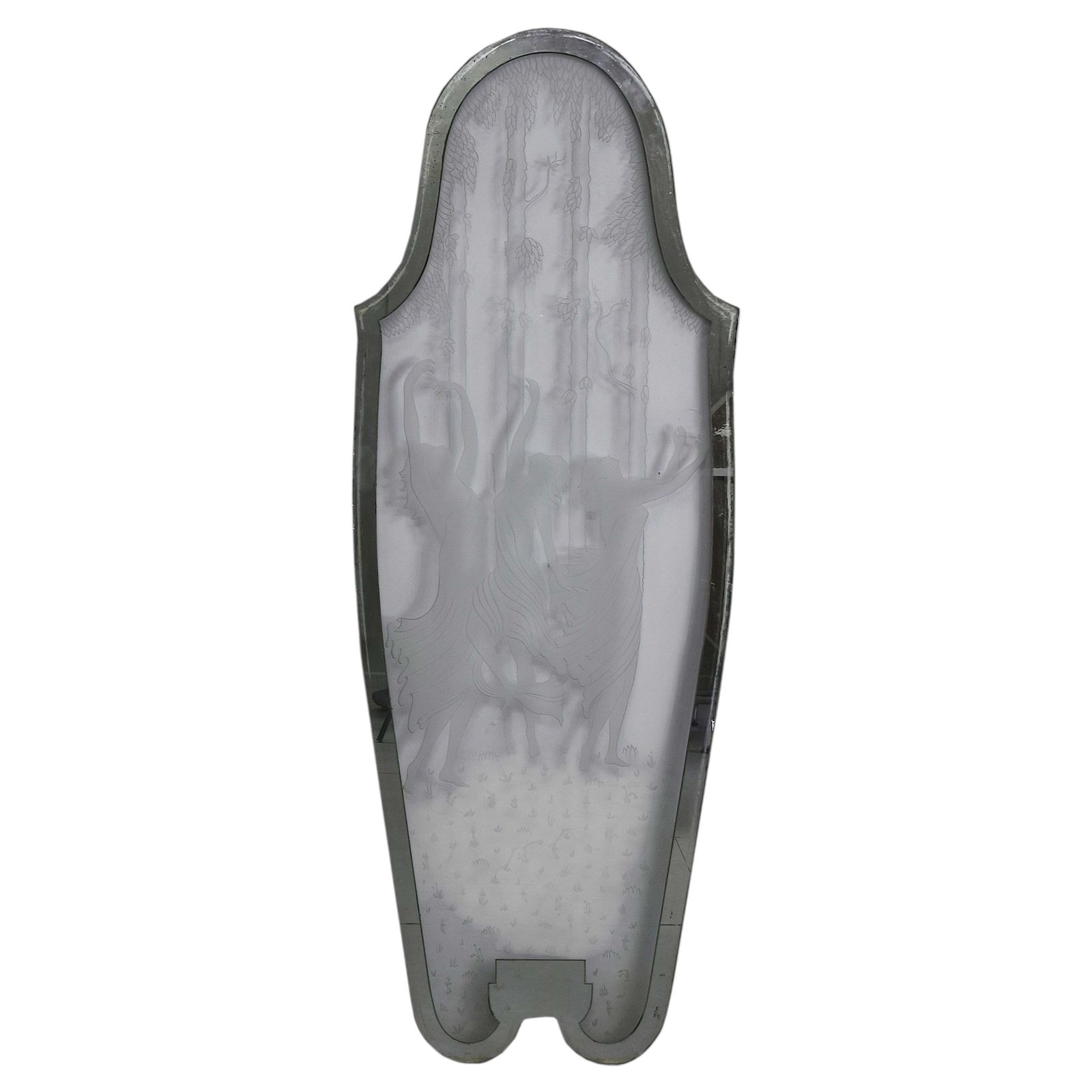 Art Déco Mirror Panel Frosted Etched Glass With Dancing Figures And Mirrored Fra
