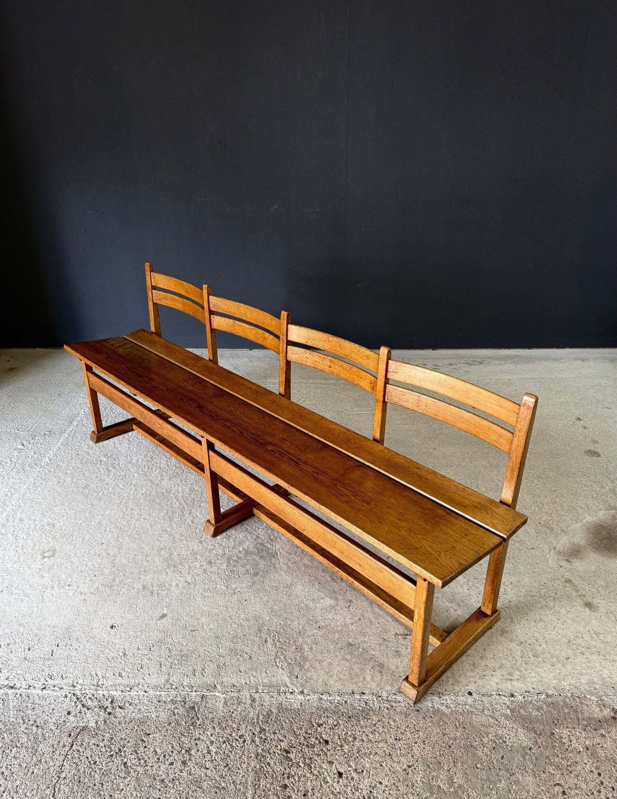 Midcentury Handcrafted Design 4 Seat Oak Bench, 1950's Belgium photo Furniture