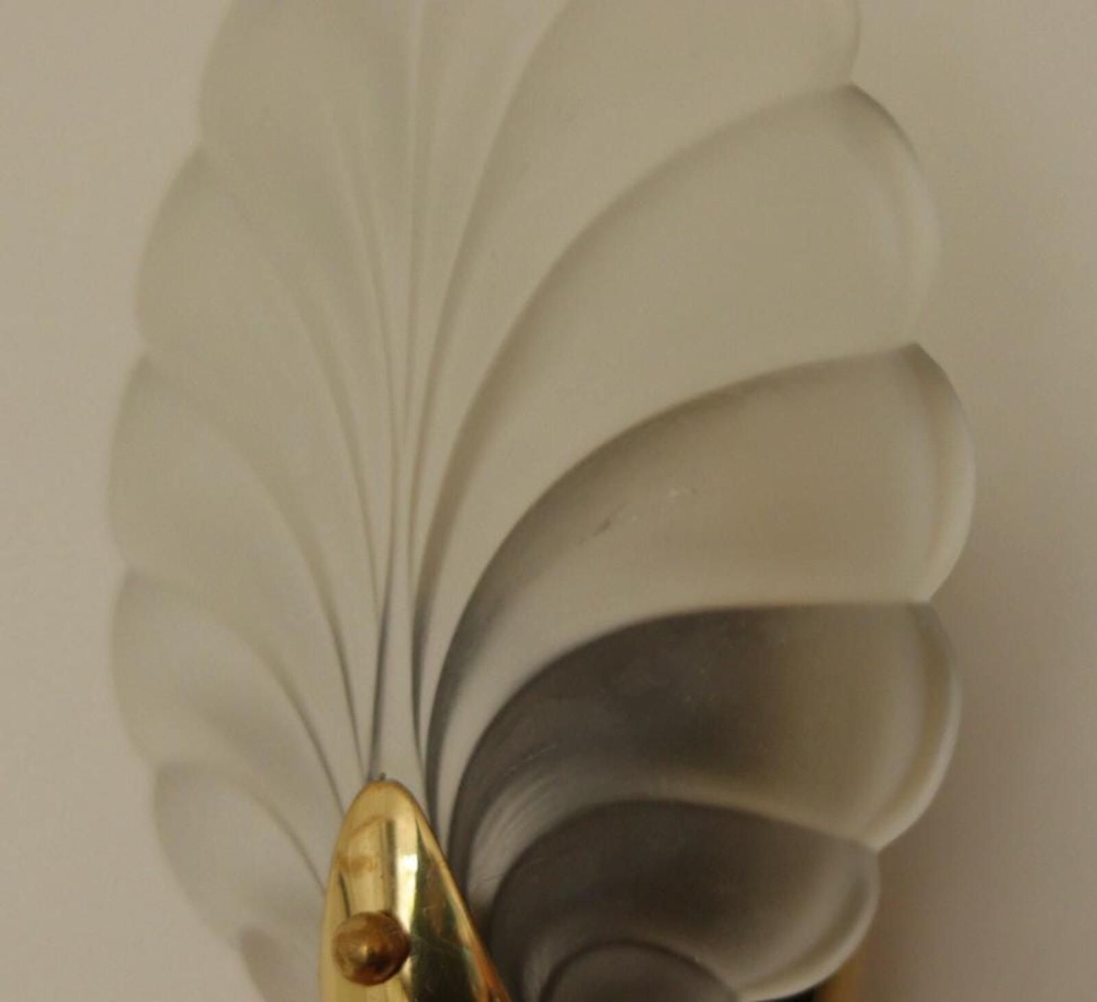 Pair Of Art Deco Brass & Glass Shell Wall Lamps – Denmark, 1930s – Rewired, Working, E14 photo vintage