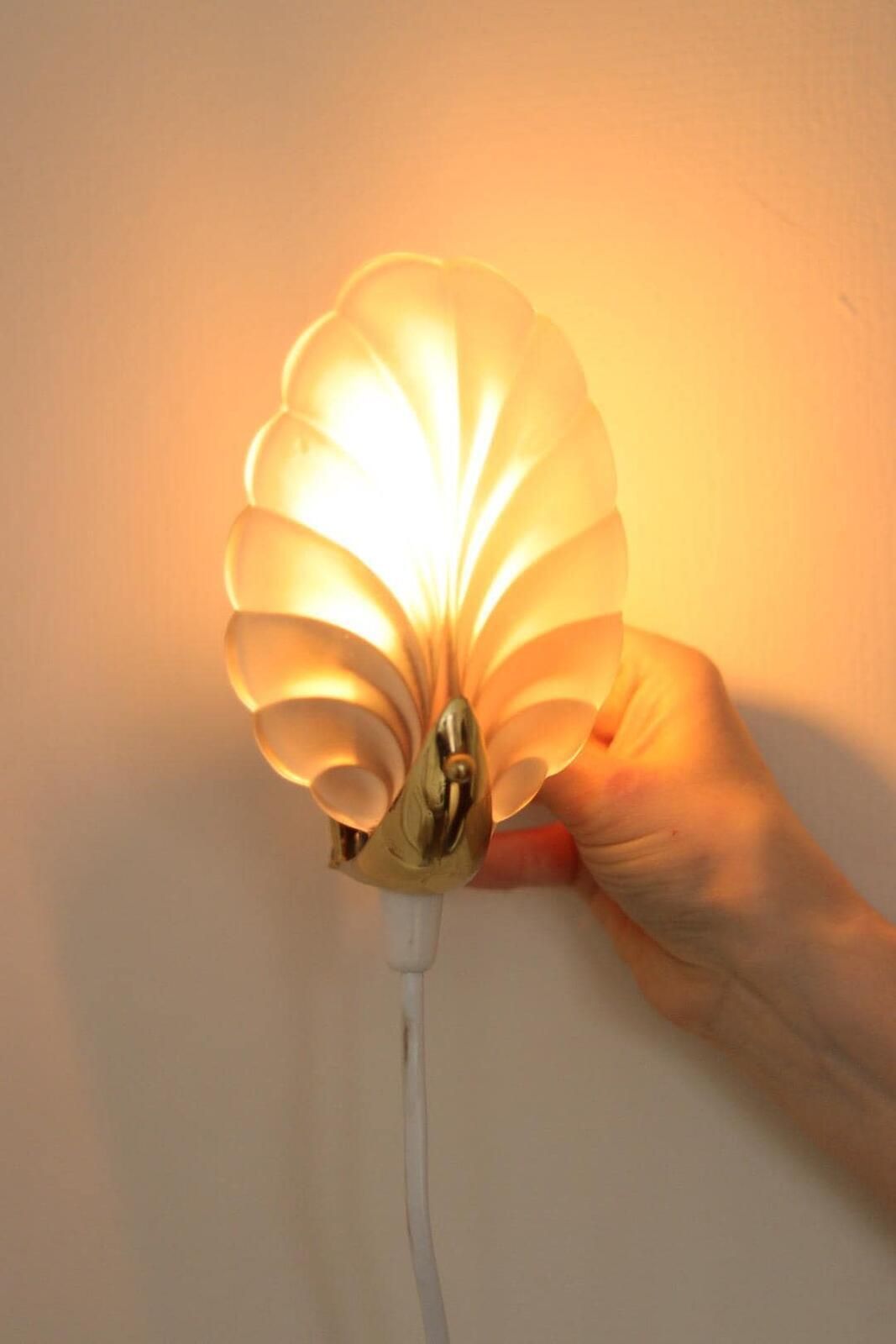 photo vinterior Pair Of Art Deco Brass & Glass Shell Wall Lamps – Denmark, 1930s – Rewired, Working, E14