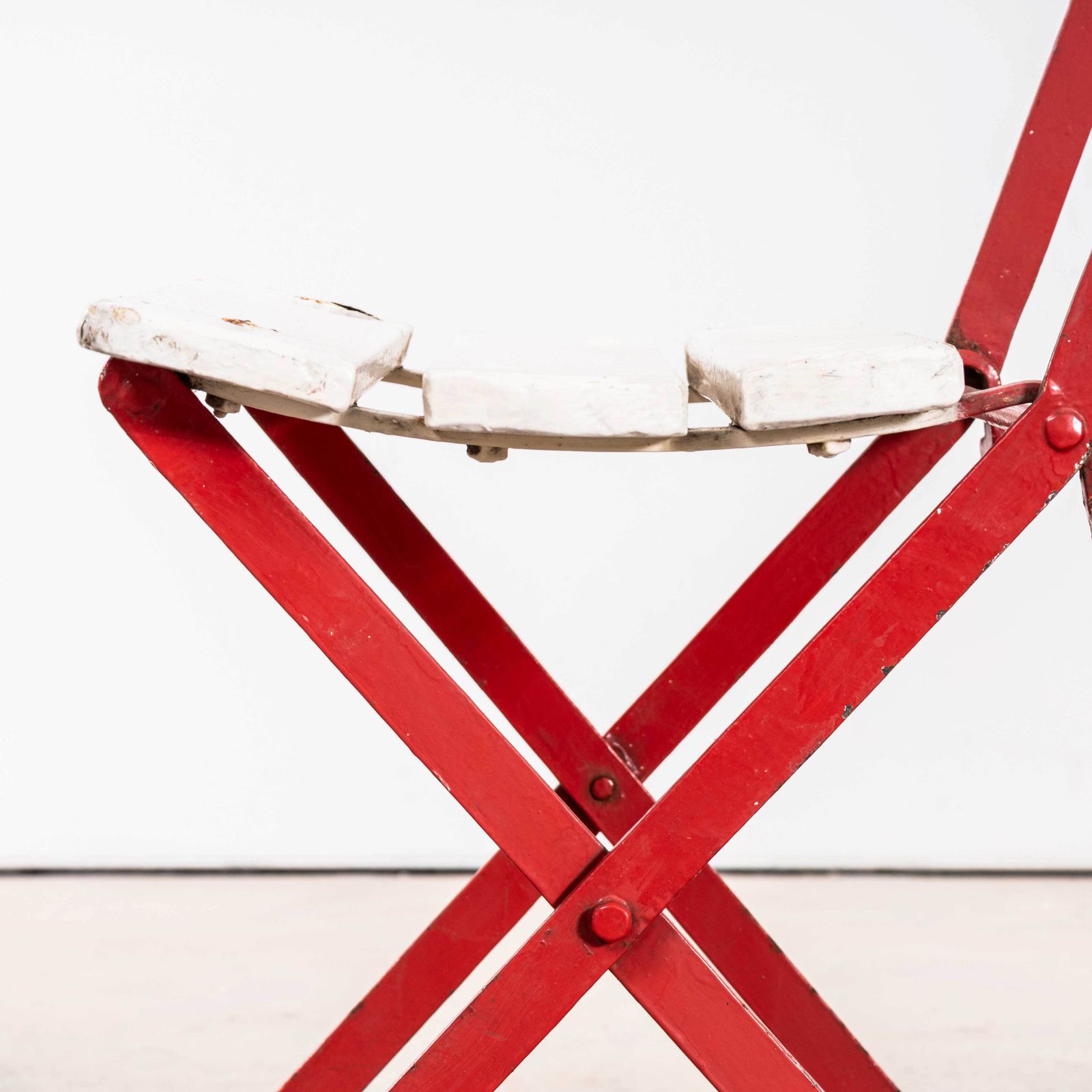 Furniture 1950’s Slatted Red And White French Outdoor Folding Chairs photo