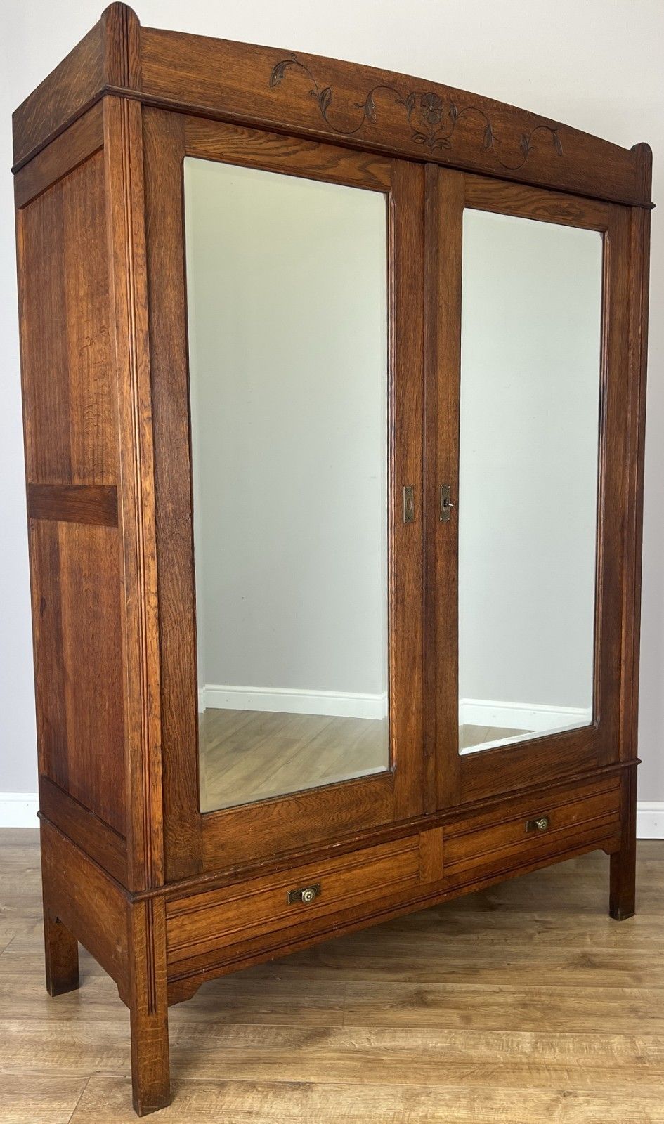 Wardrobe Antique French Oak Two Door Mirrored Carved Armoire Cabinet Lot 6100