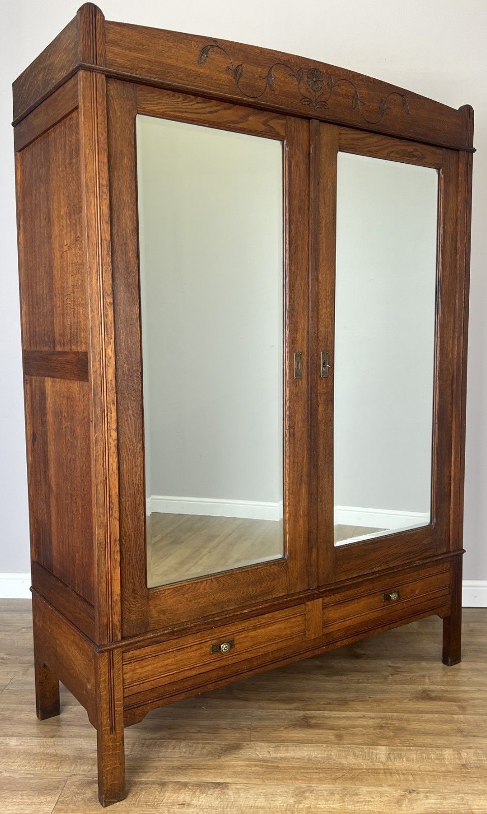 Wardrobe Antique French Oak Two Door Mirrored Carved Armoire Cabinet Lot 6100 photo furniture