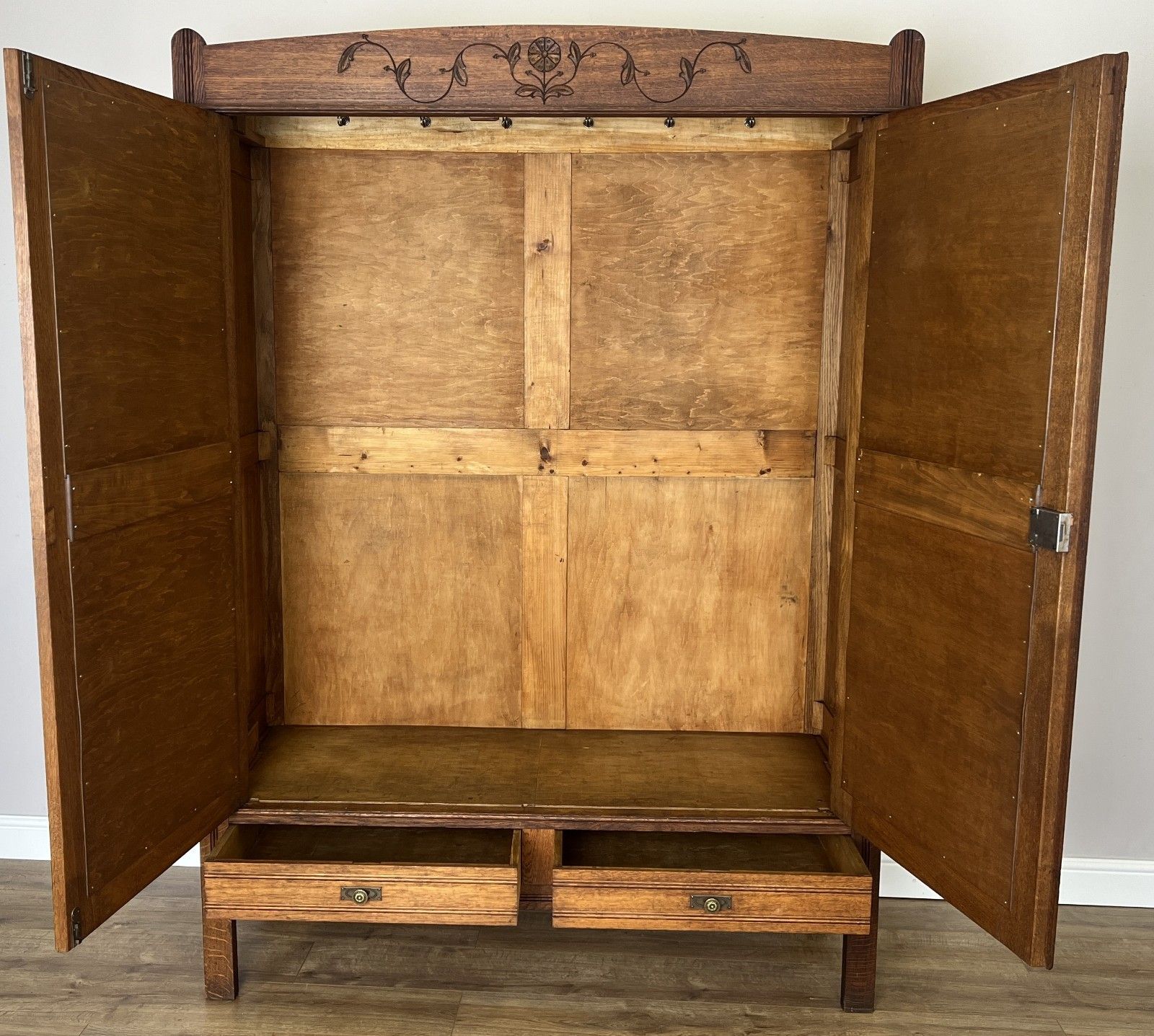 799.0 Wardrobe Antique French Oak Two Door Mirrored Carved Armoire Cabinet Lot 6100 photo