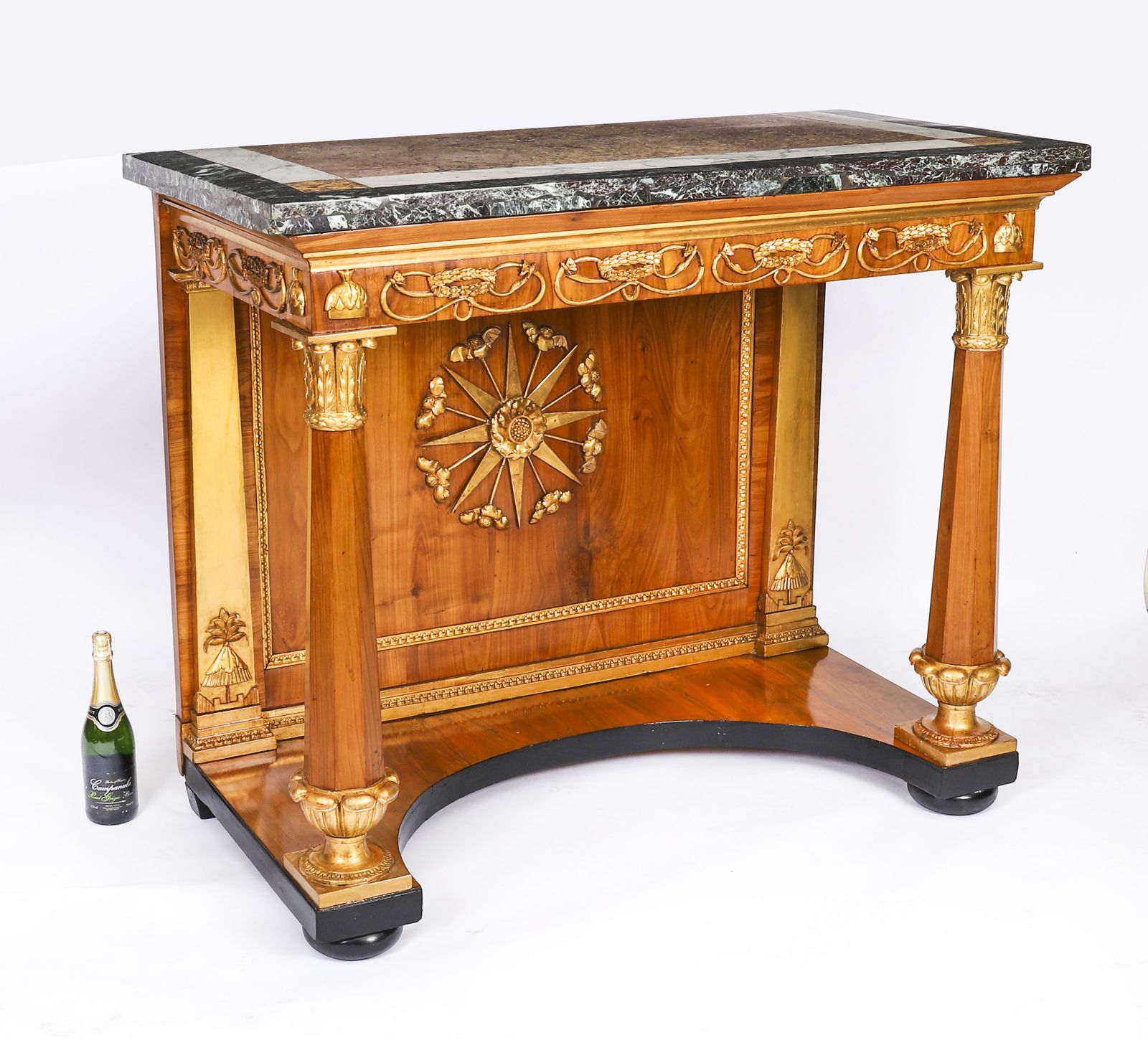 photo vintage Antique French Empire Period  Walnut Marble Top Parcel Gilt Console C1810