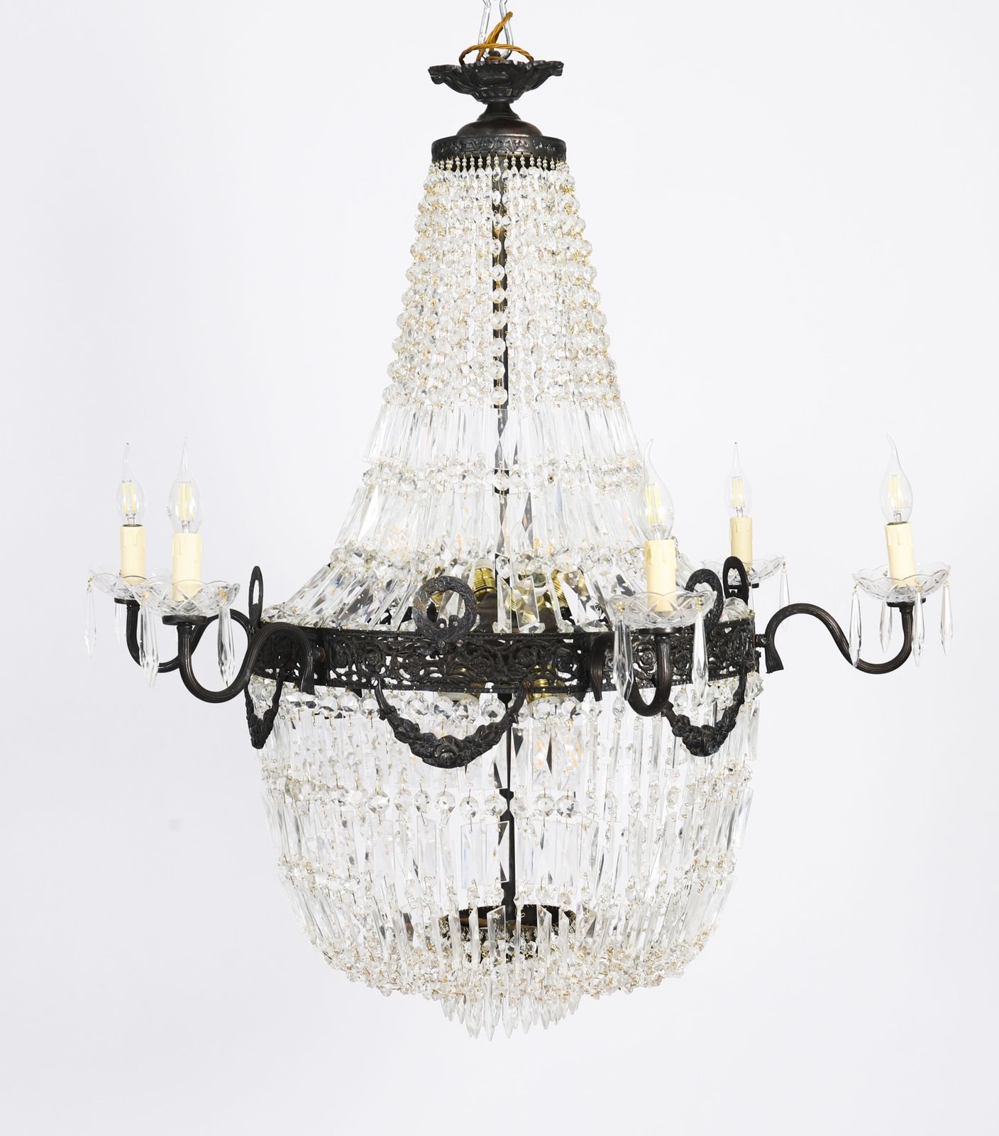 photo buy Pair Louis Revival 14 Light Ballroom Cut Crystal Tent Chandeliers C1920