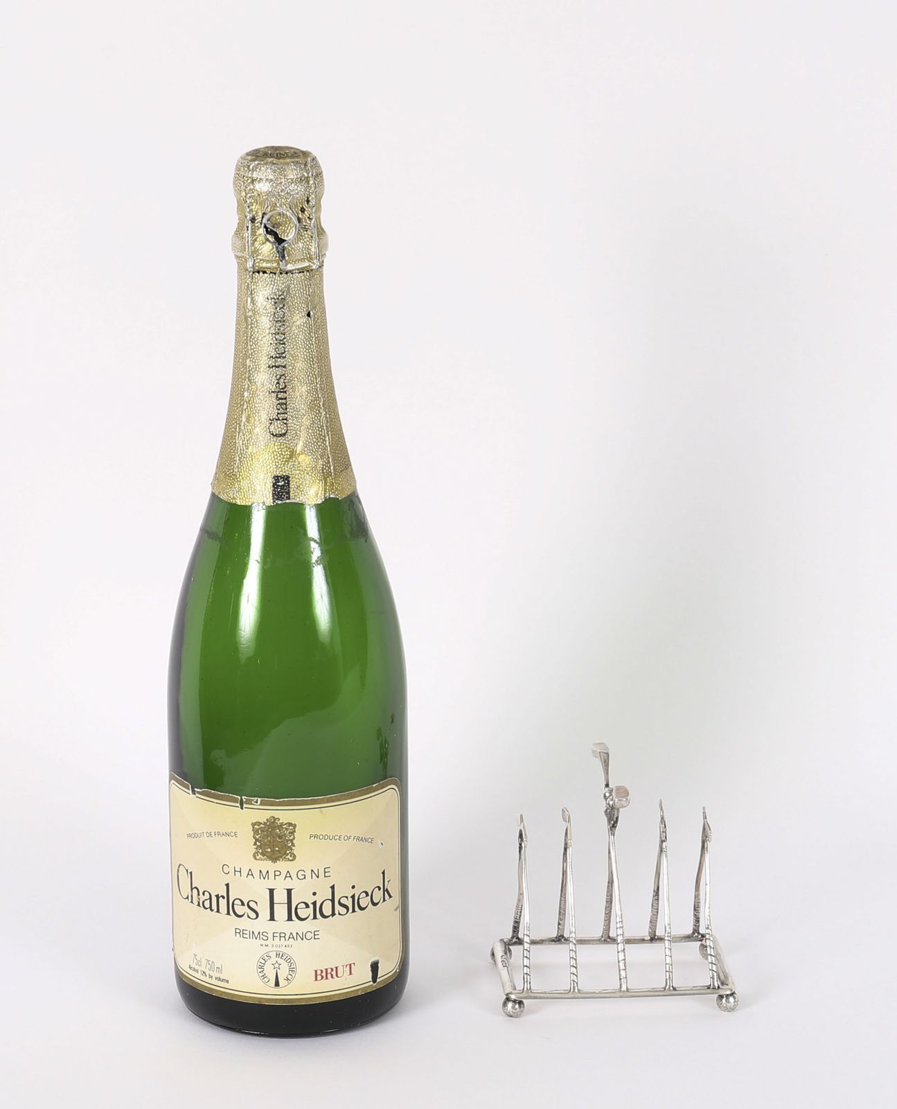 Furniture Antique Sterling Silver Letter Toast Rack Crossed Golf Clubs Birmingham 1908 photo