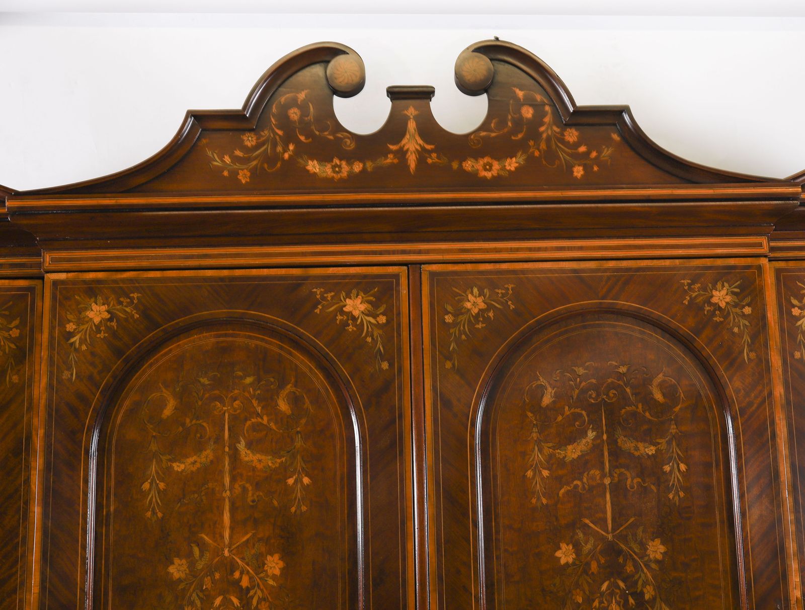 Edwardian Breakfront Mahogany & Floral Marquetry Inlaid Wardrobe C1910 photo Furniture