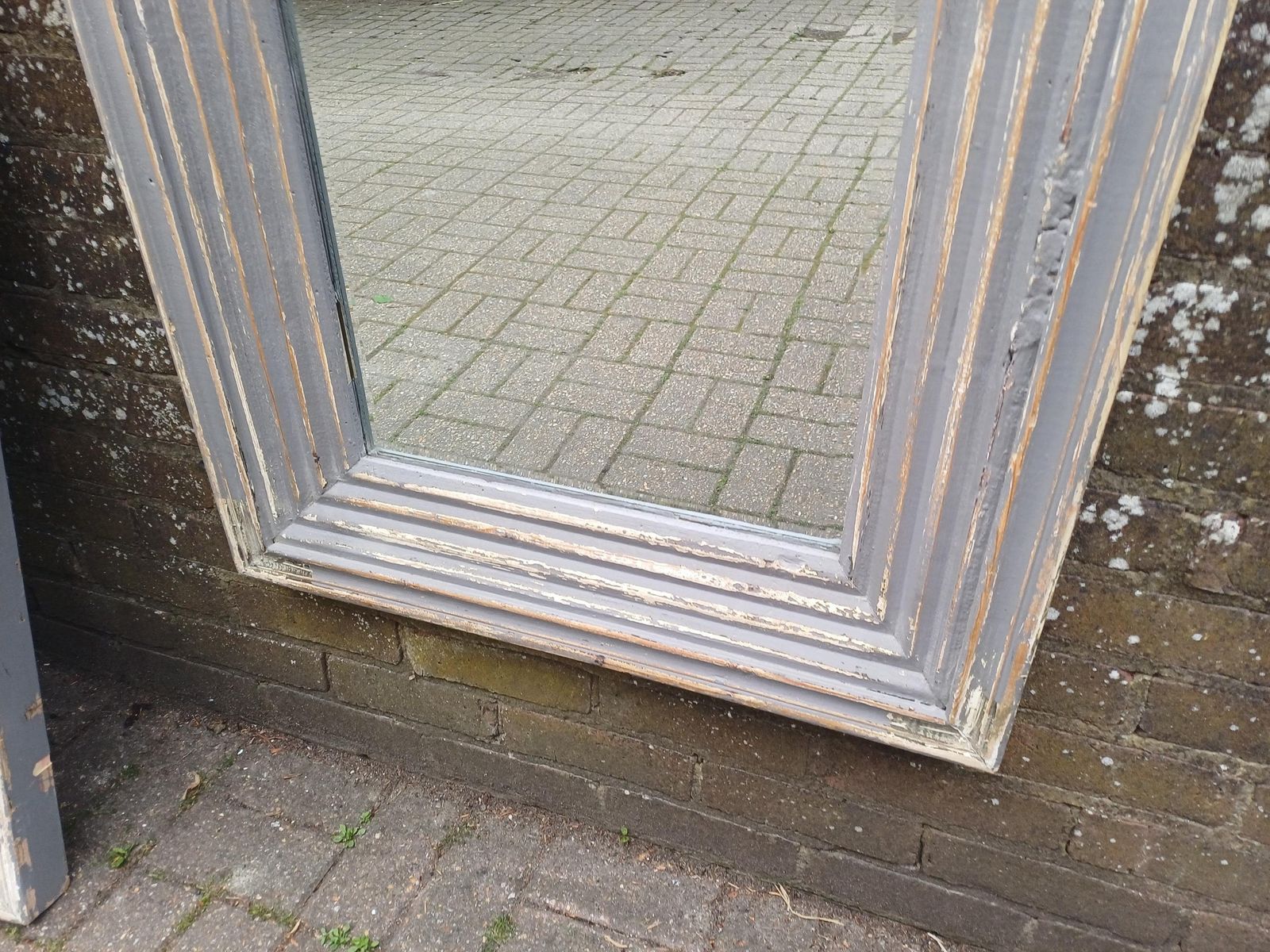 Large Pair Large French Style Distressed Grey Wall Mirrors Vintage Shabby Chic Bevelled Glass Wooden Mirrors Free Hand Delivery photo furniture