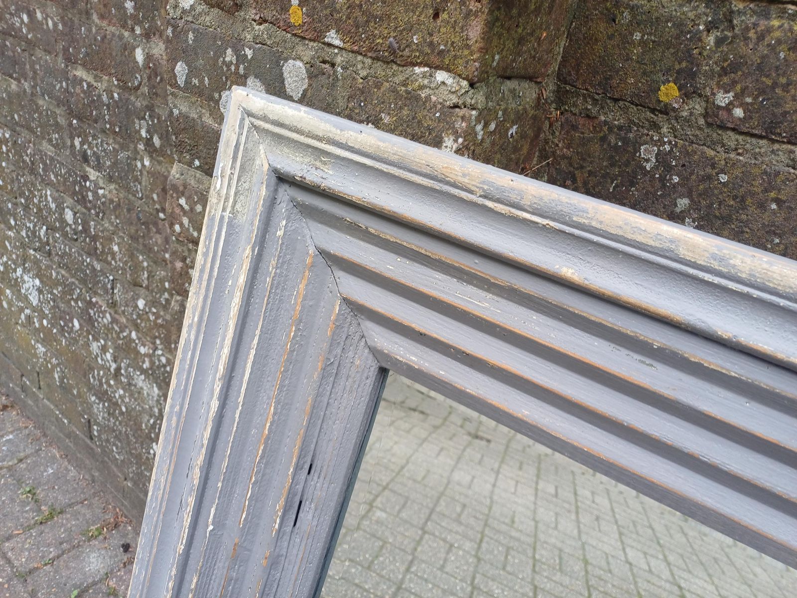 Large Pair Large French Style Distressed Grey Wall Mirrors Vintage Shabby Chic Bevelled Glass Wooden Mirrors Free Hand Delivery photo vintage