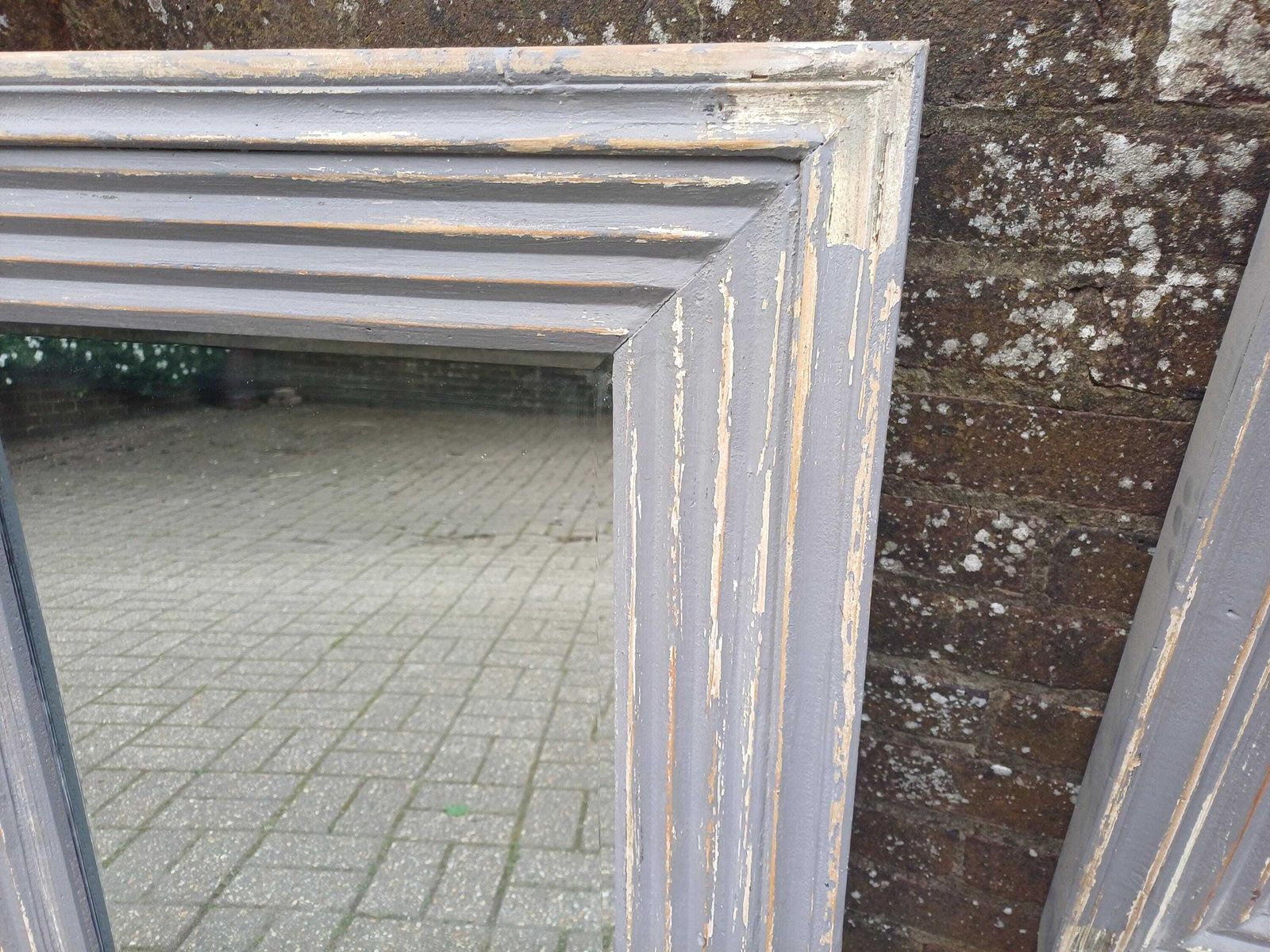 photo furniture Large Pair Large French Style Distressed Grey Wall Mirrors Vintage Shabby Chic Bevelled Glass Wooden Mirrors Free Hand Delivery