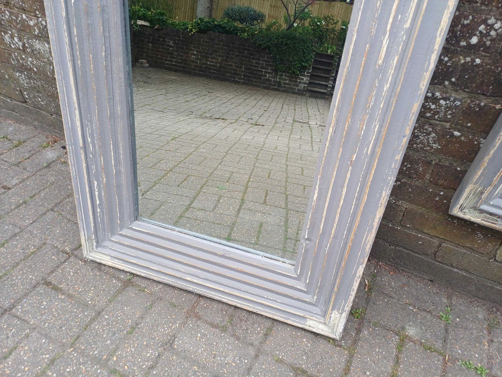 Home Decor Large Pair Large French Style Distressed Grey Wall Mirrors Vintage Shabby Chic Bevelled Glass Wooden Mirrors Free Hand Delivery photo