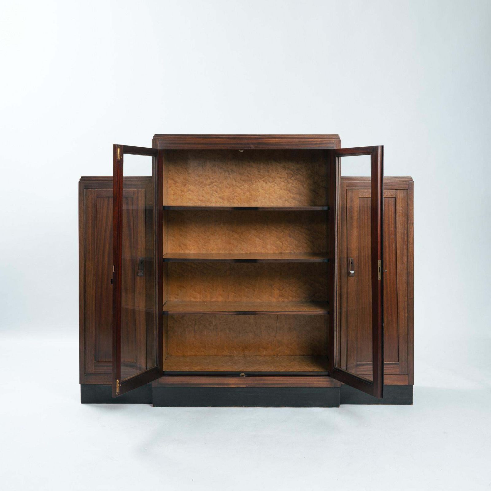 Art Deco Walnut Birdseye Maple Amsterdam School Cabinet With Glass Doors, 1930s photo Furniture