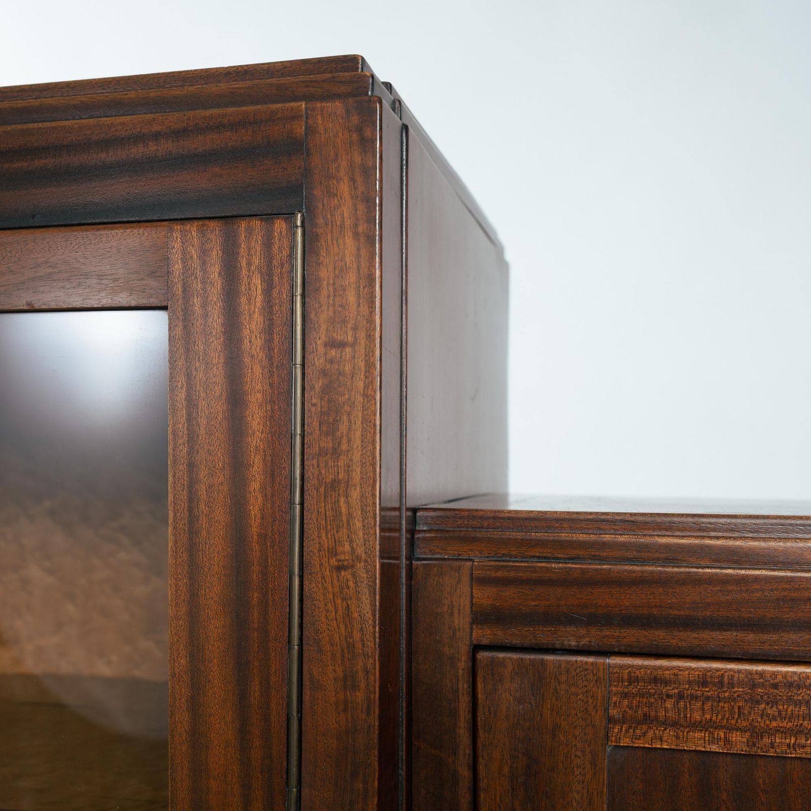photo for sale Art Deco Walnut Birdseye Maple Amsterdam School Cabinet With Glass Doors, 1930s