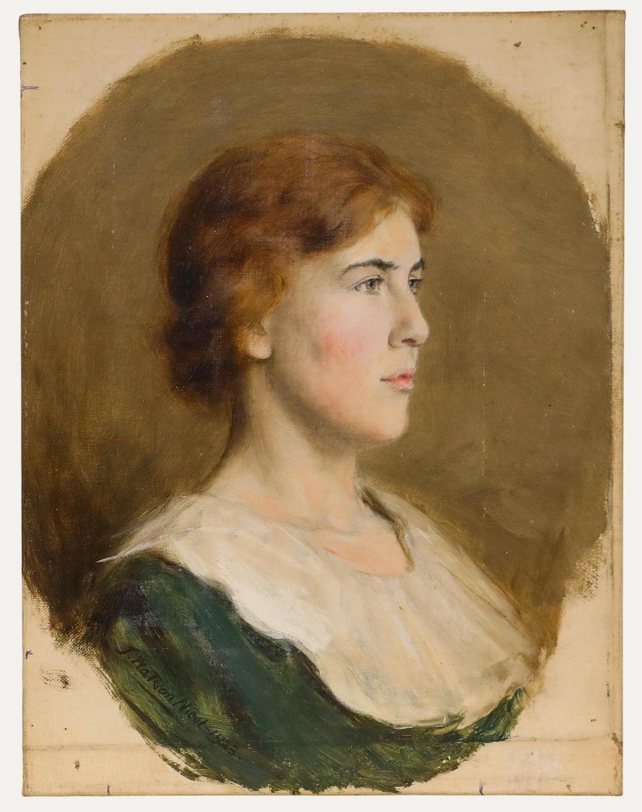 John Watson Nicol (1856 1926) 1923 Oil, Girl With Auburn Hair