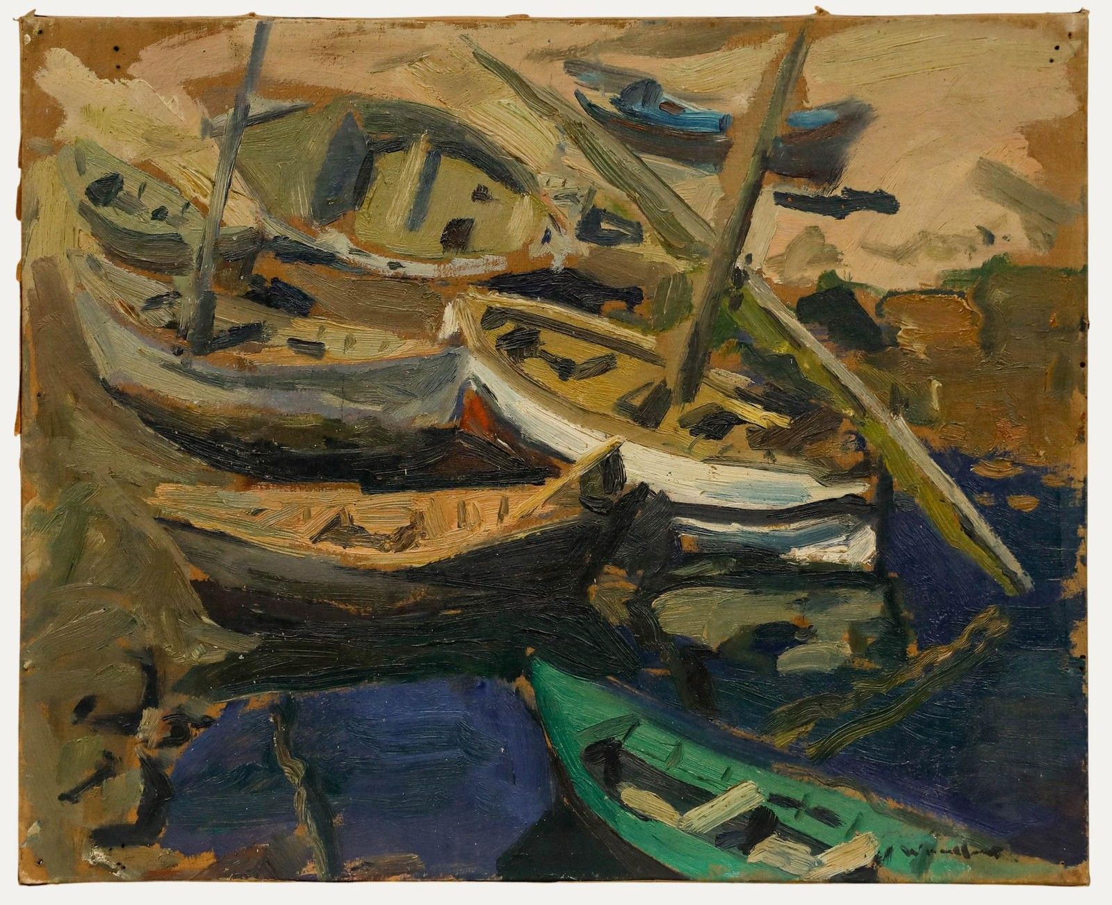 Early 20th Century Oil Boats At Rest
