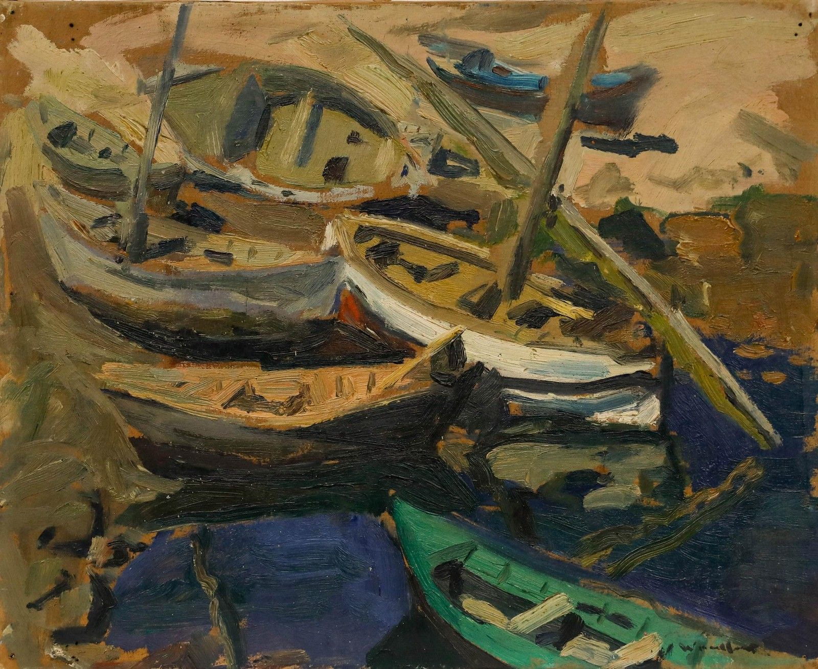 Early 20th Century Oil Boats At Rest photo furniture