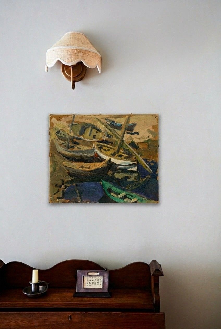 Early 20th Century Oil Boats At Rest photo for sale