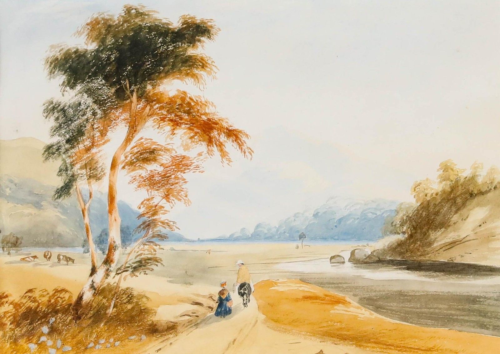 Framed 19th Century Watercolour The Long Road Ahead photo furniture