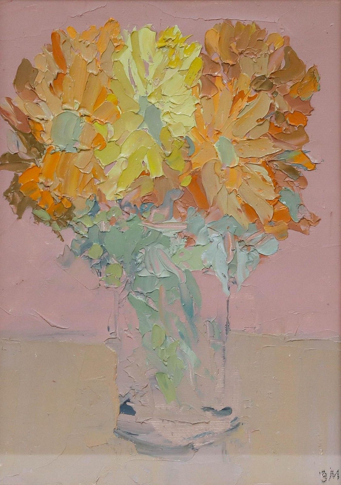 Bernard Myers (1925 2007) Contemporary Oil, Flowers In A Glass Vase photo furniture