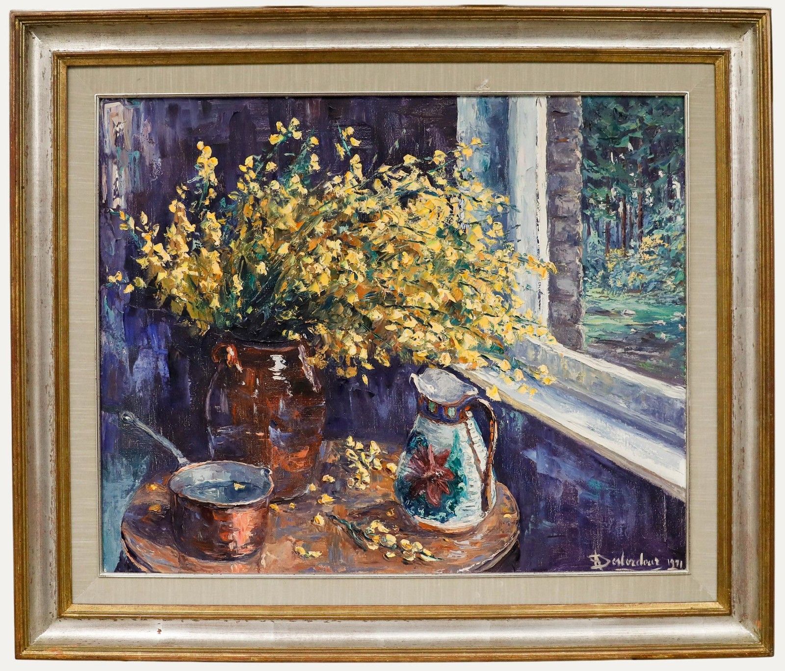 A. Destordeur Framed Mid 20th Century Oil, Flowers By The Window Sill