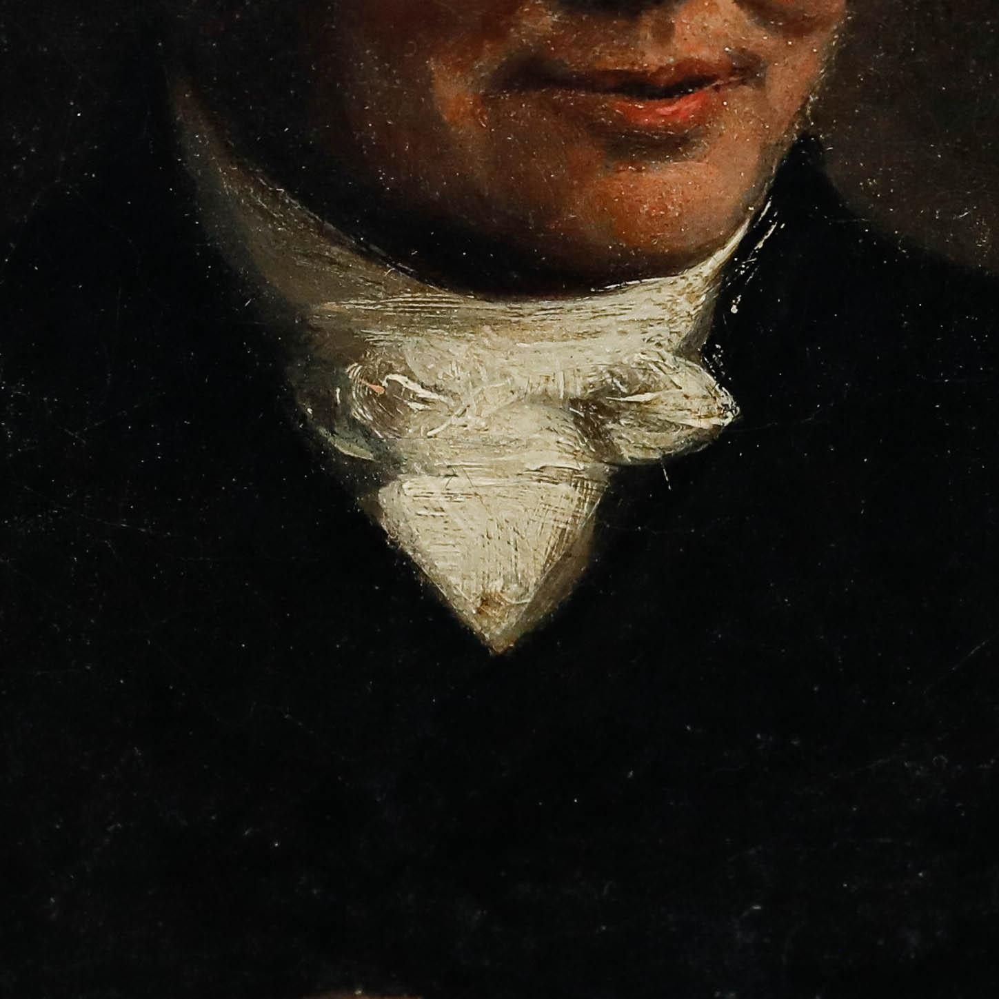 Framed Early 19th Century Oil Gentleman With A White Cravat photo vintage