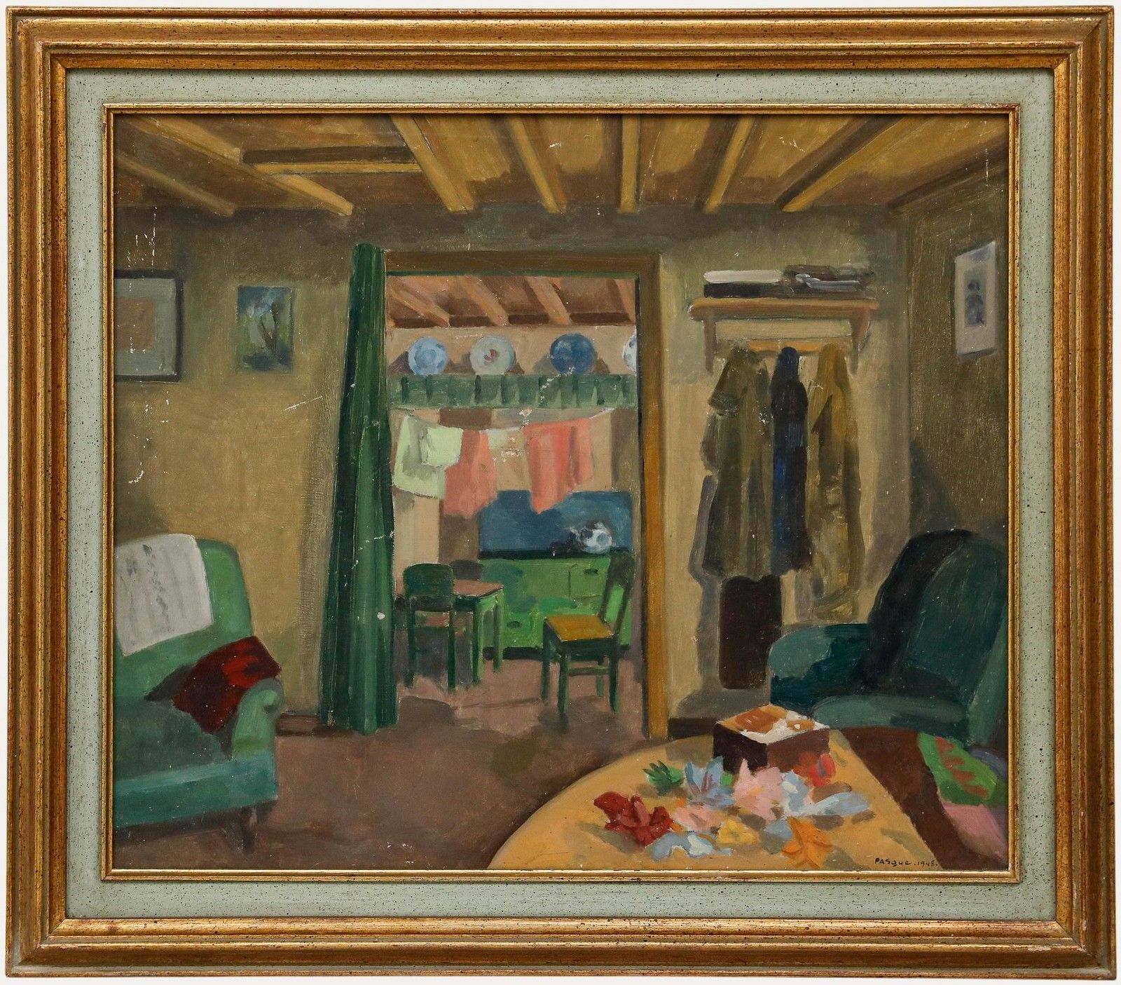 Pasowe Framed Mid 20th Century Oil, Interior From The Campine