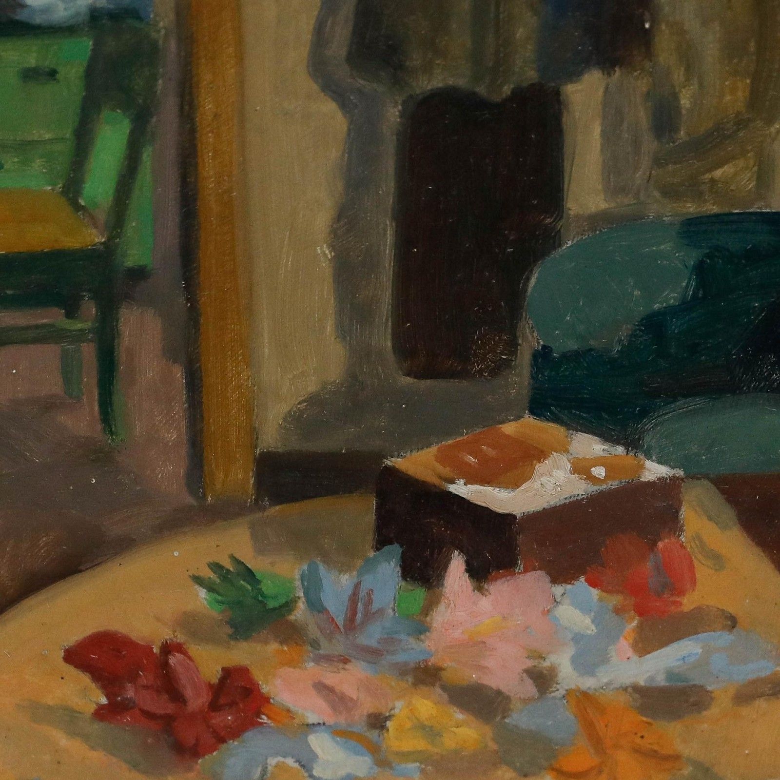 Pasowe Framed Mid 20th Century Oil, Interior From The Campine photo vintage