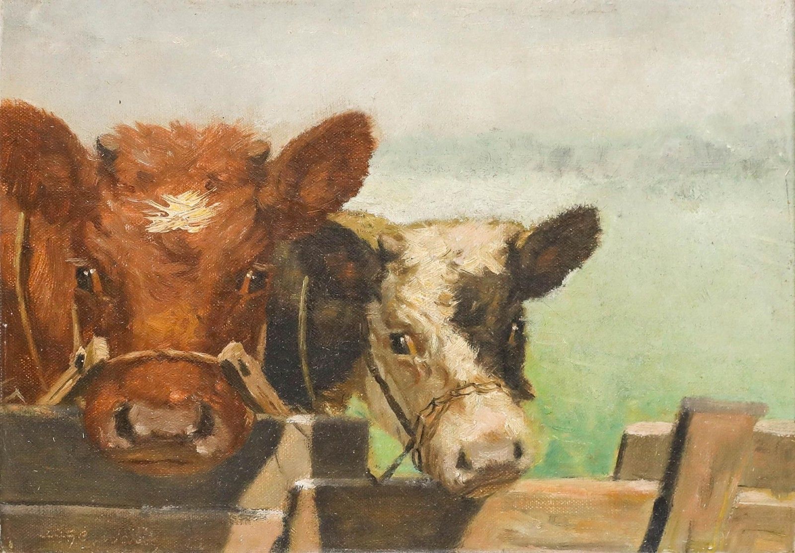 Mark Osman Curtis (1879 1959) Mid 20th Century Oil, Feeding Time photo furniture