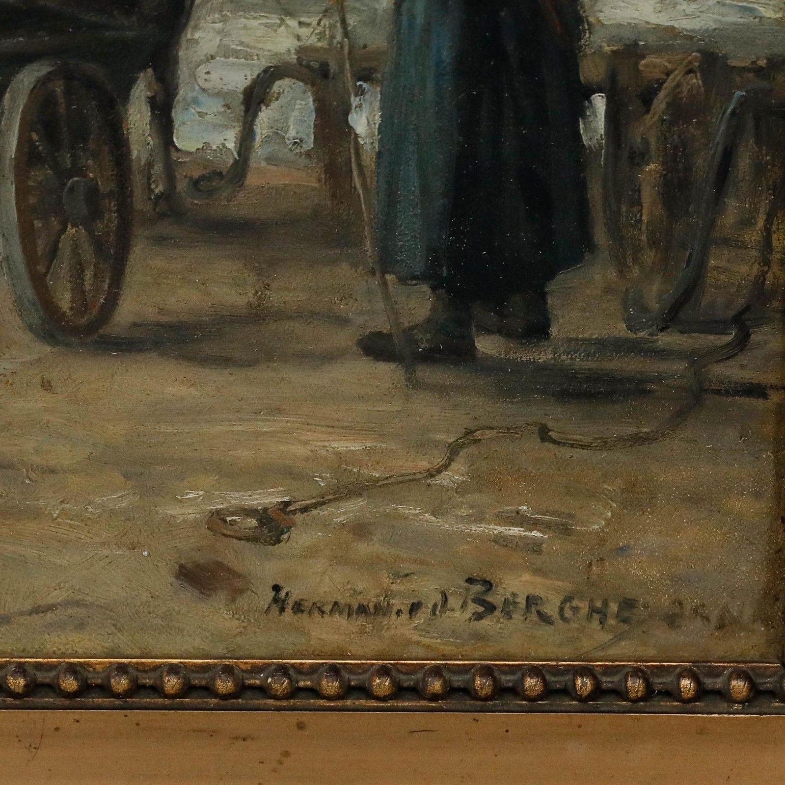 photo furniture Herman Van Den Berghe Framed Early 20th Century Oil, Loading The Cart