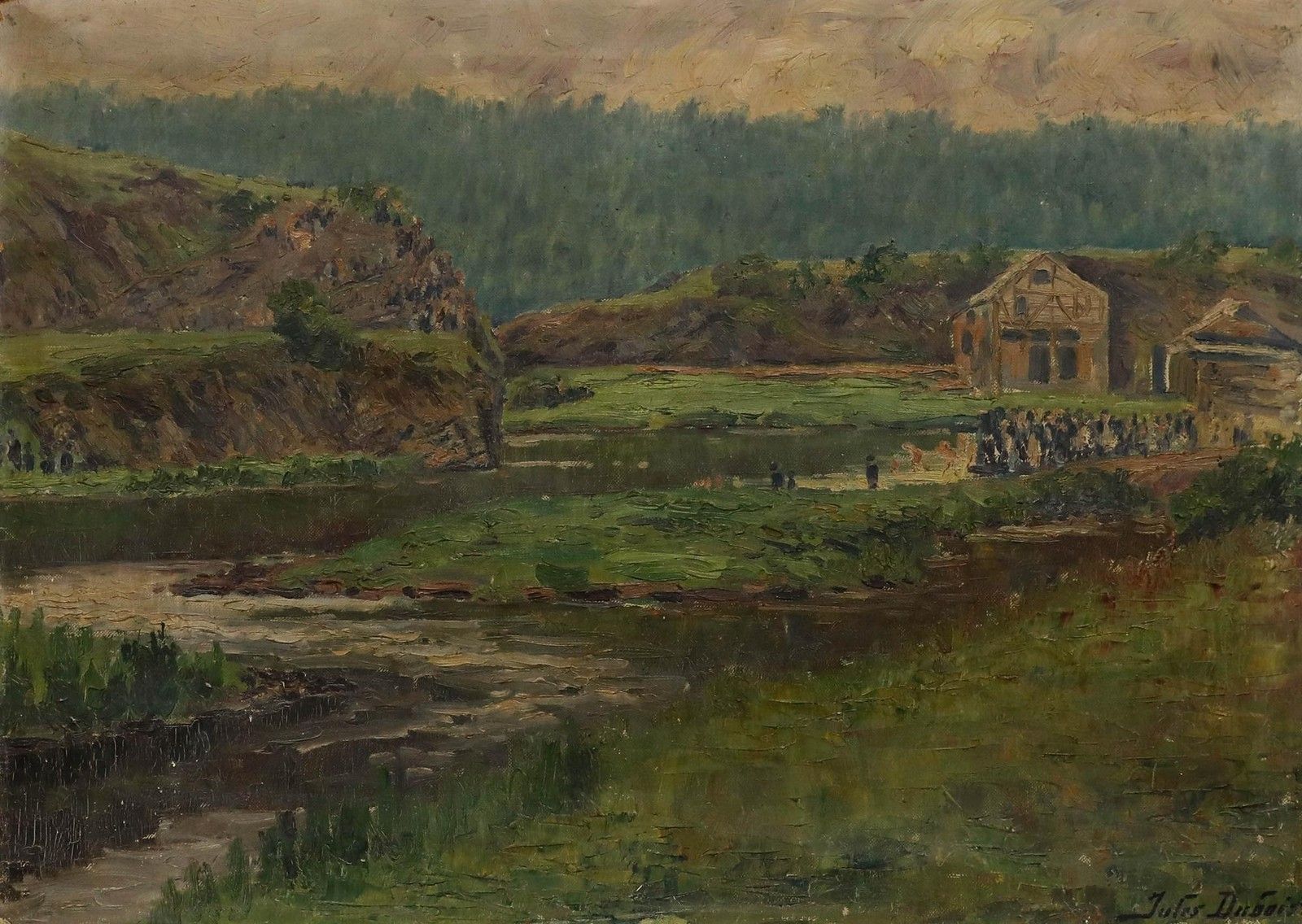 Jules Dubois (1864 1957) Early 20th Century Oil, Procession In The Ardennes photo furniture