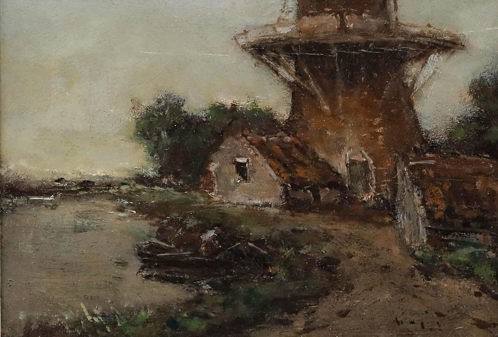 Dutch School Early 20th Century Oil Stopping By The Mill photo furniture