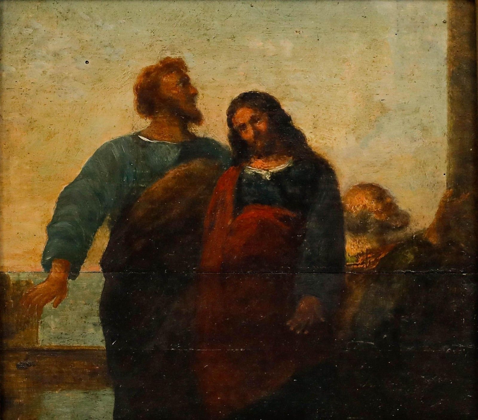 Framed Early 19th Century Oil Jesus & His Disciples photo furniture