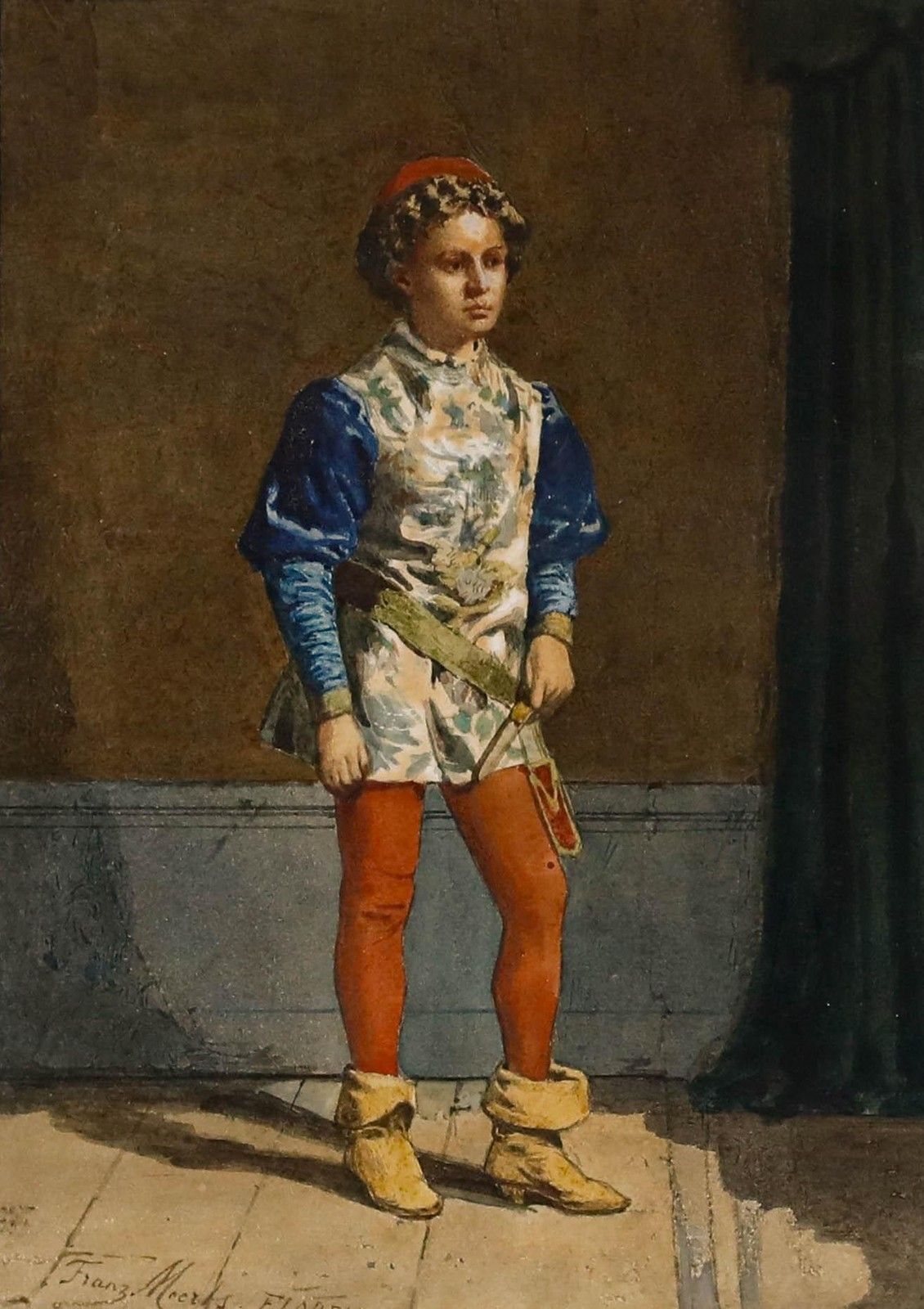 Franz Meerts (1836 1896) 19th Century Watercolour, Florentine Boy photo furniture